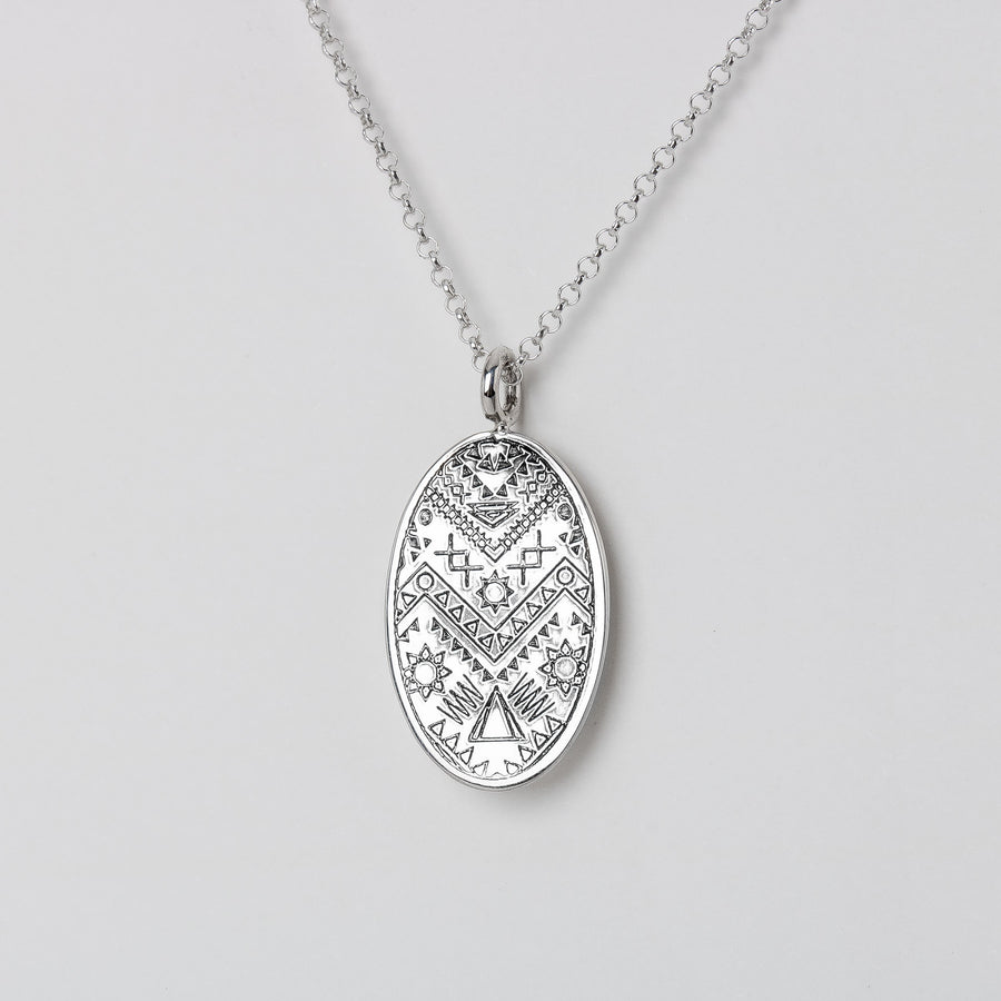 Engraved MGJ Signature Aztec Pendant Necklace