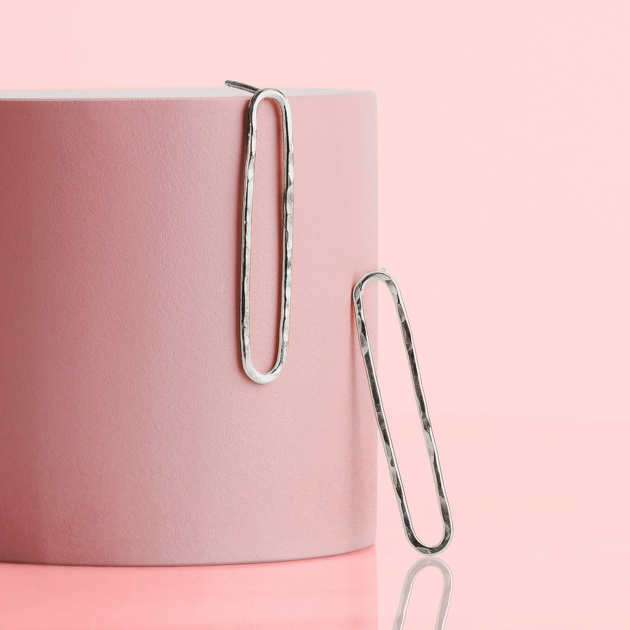 Hammered Oval Paperclip Chain Link Stud Earrings | Gold, Rose Gold, or Silver | Long Oval Loop Hoop Post Earrings | Minimalist Everyday