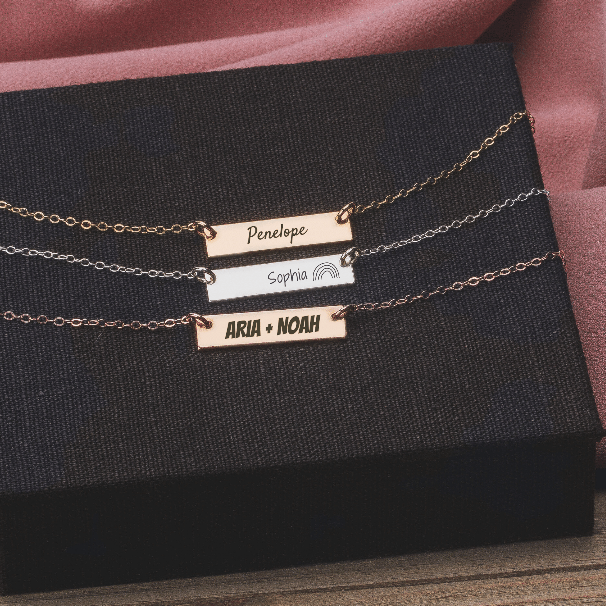 Personalized Name Bar Necklace - Melanie Golden Jewelry - _badge_bestseller, bar necklaces, bestseller, bridesmaid, Engraved Jewelry, motherhood, necklace, personalized, personalized necklace, VALENTINES, wedding, wedding party