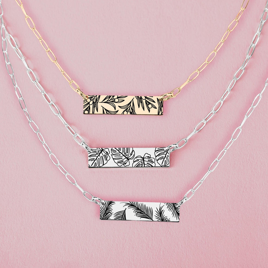 Plant Mama Bar Necklace | Trending Popular Houseplants Engraved Skinny Bar Pendant | Silver Gold or Rose Gold | Foliage Floral Gift for Her