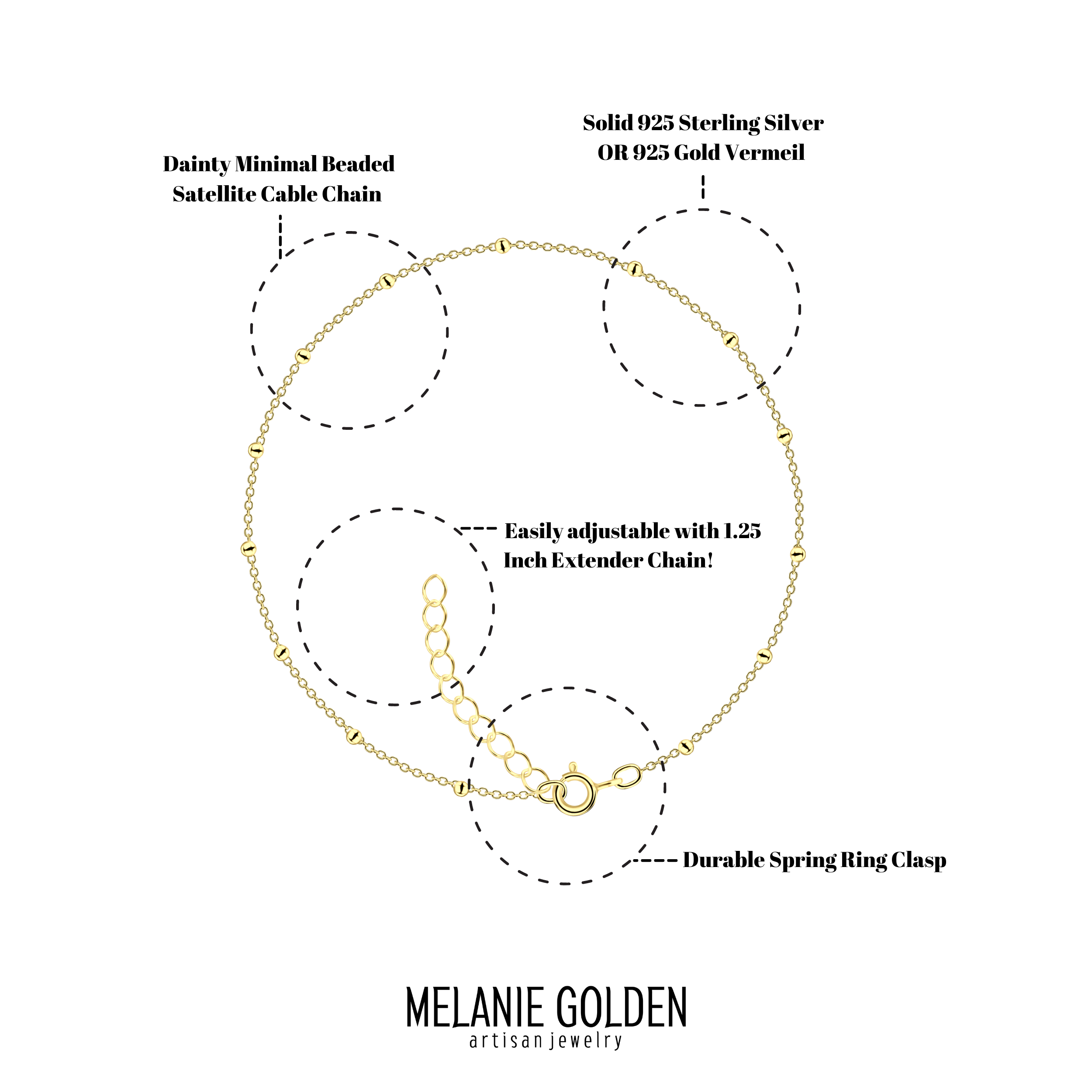 Satellite Anklet | Dainty Adjustable Beaded Dotted Chain Ankle Bracelet in Silver or Gold | Minimalist Everyday Barefoot Jewelry