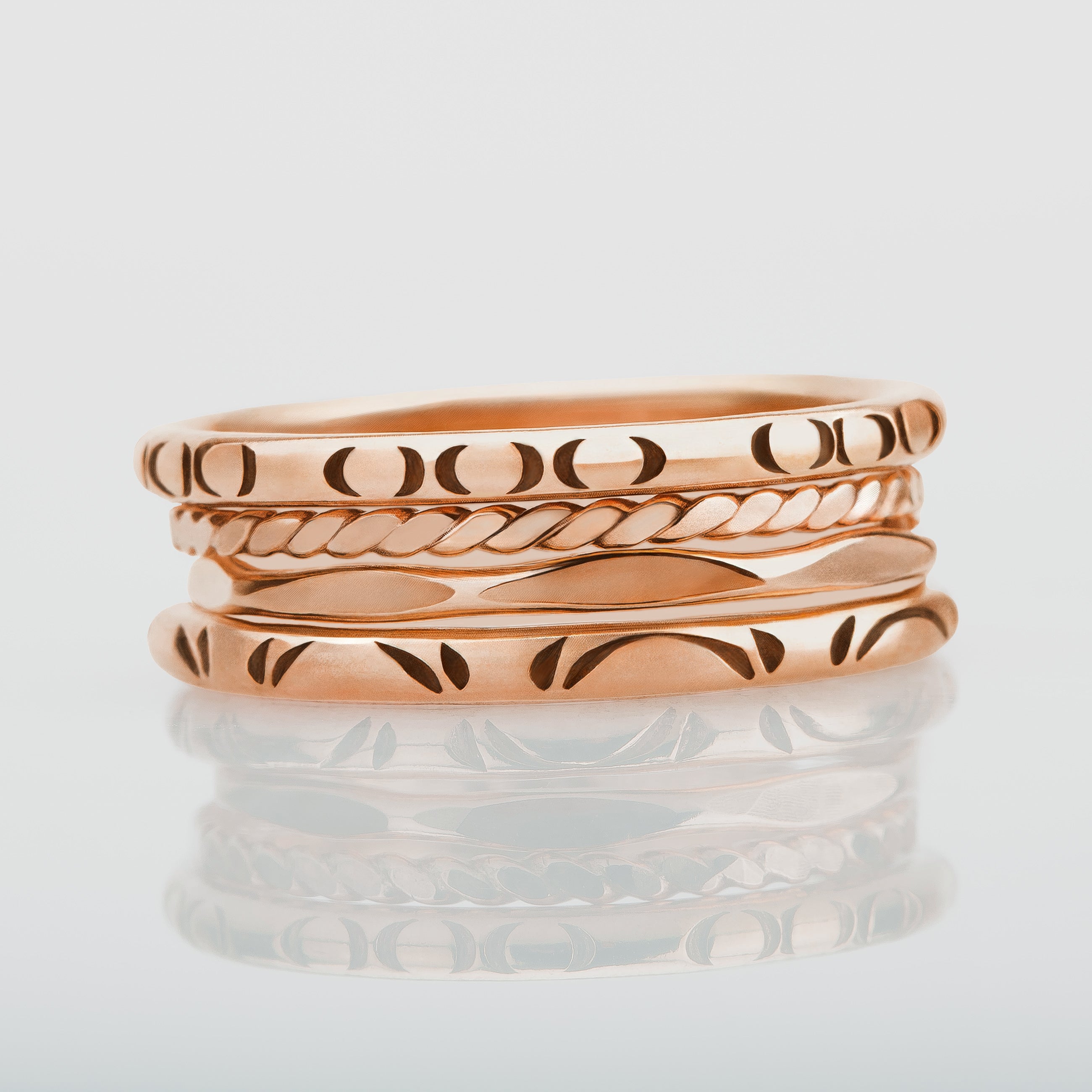 The Mini Happy Stack | Set of 4 Mixed Textures Stacking Rings in Gold, Rose Gold, or Silver | USA Sizes 4-12