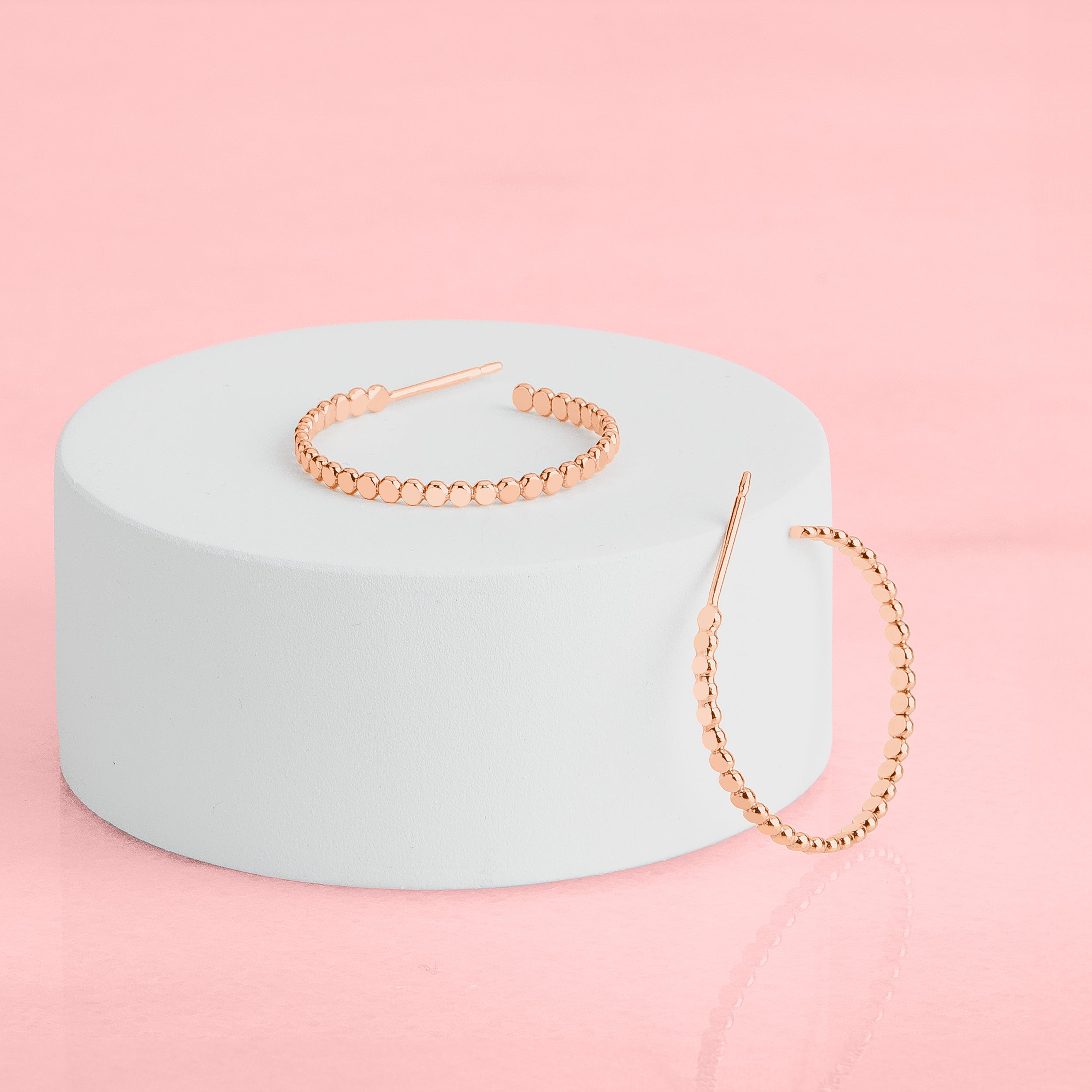 Medium Glimmer Hoop Earrings | Gold, Rose Gold, Silver | Mini Dotted Dot Beaded Bead Huggie Hoops | Hammered Minimalist Everyday Studs