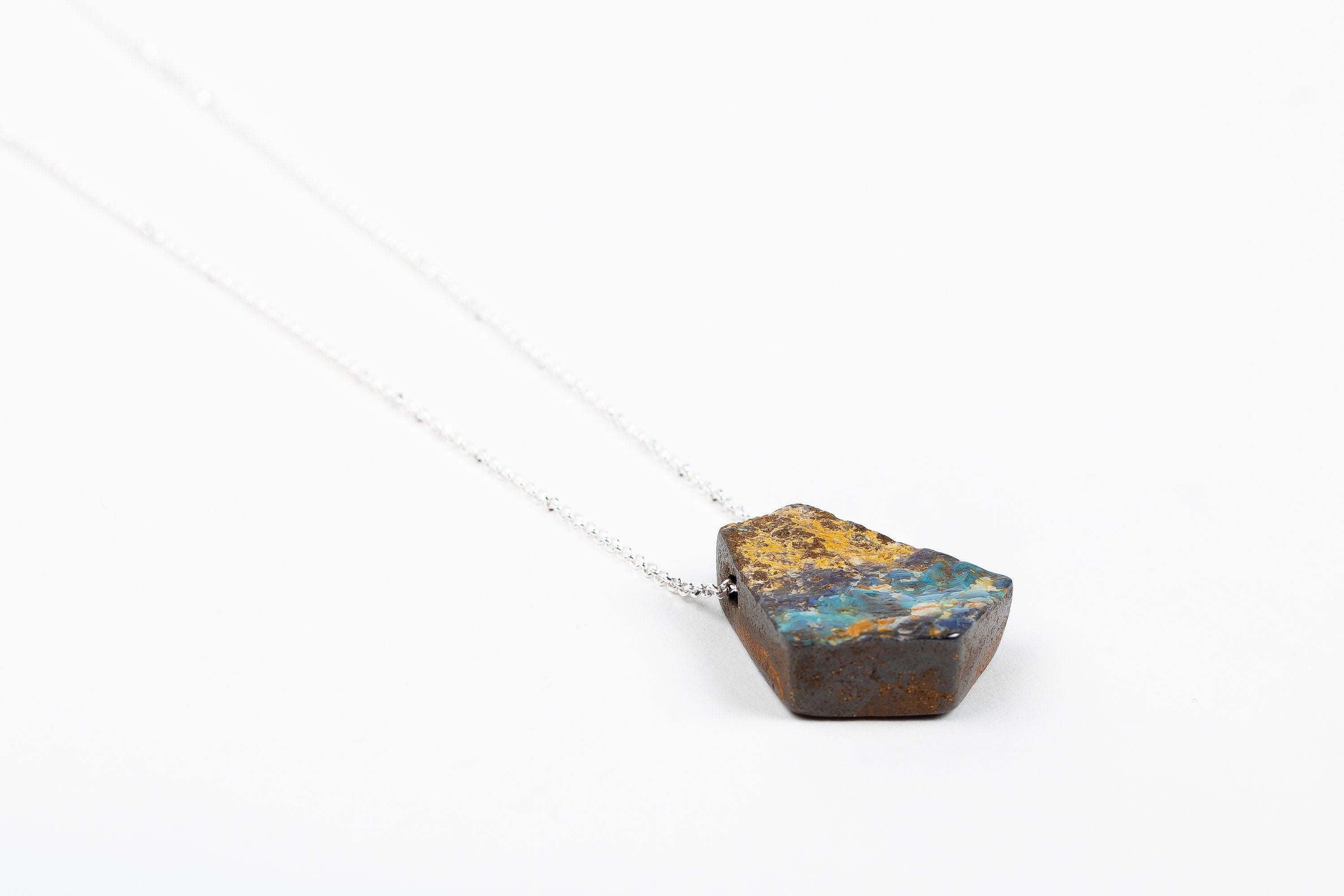 Long Colorful Boulder Opal Necklace In Sterling Silver |Natural RawRainbow Multicolored Extra Long Boho Bohemian Pendant Necklace