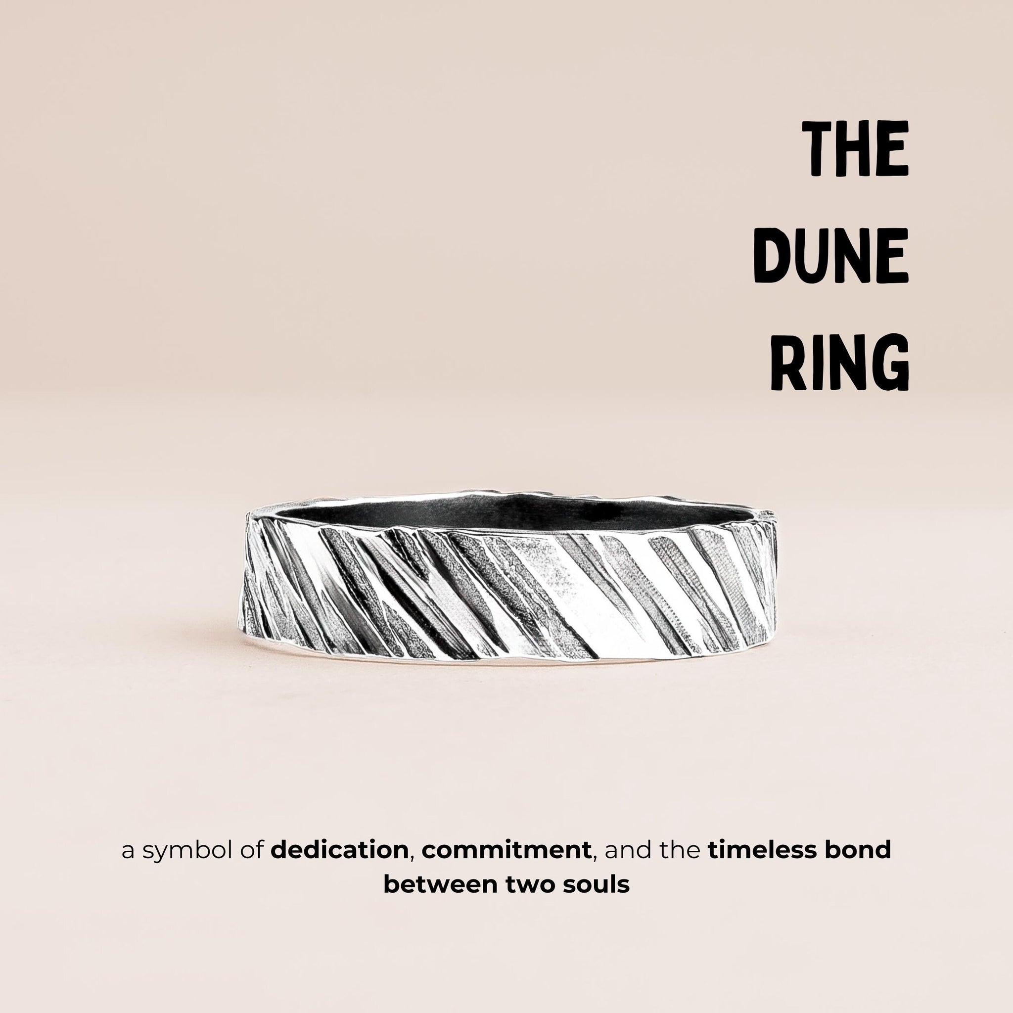 Dune Ring | Mens Diagonal Lined Rough & Rugged Hammered Wide Band | Oxidized Black Sterling Silver | Wedding Engagement Ring Gift for Men