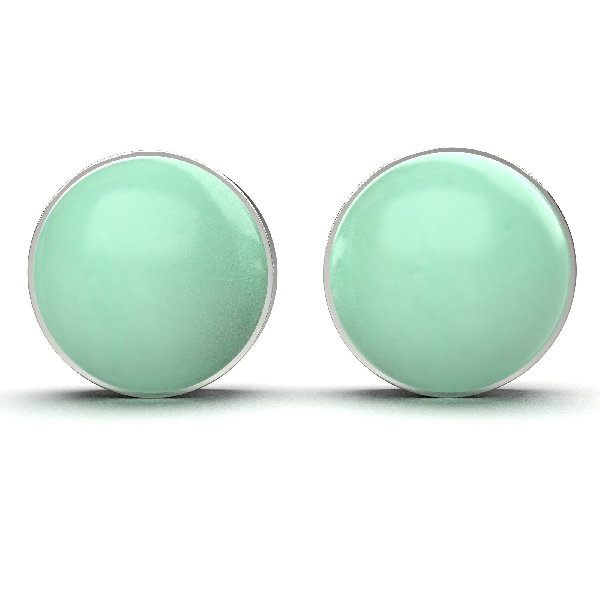 Lime Green Chrysoprase Gemstone Stud Earrings | Sterling Silver Round Circle Light Pastel Green Stone Post Earrings for Men & Women