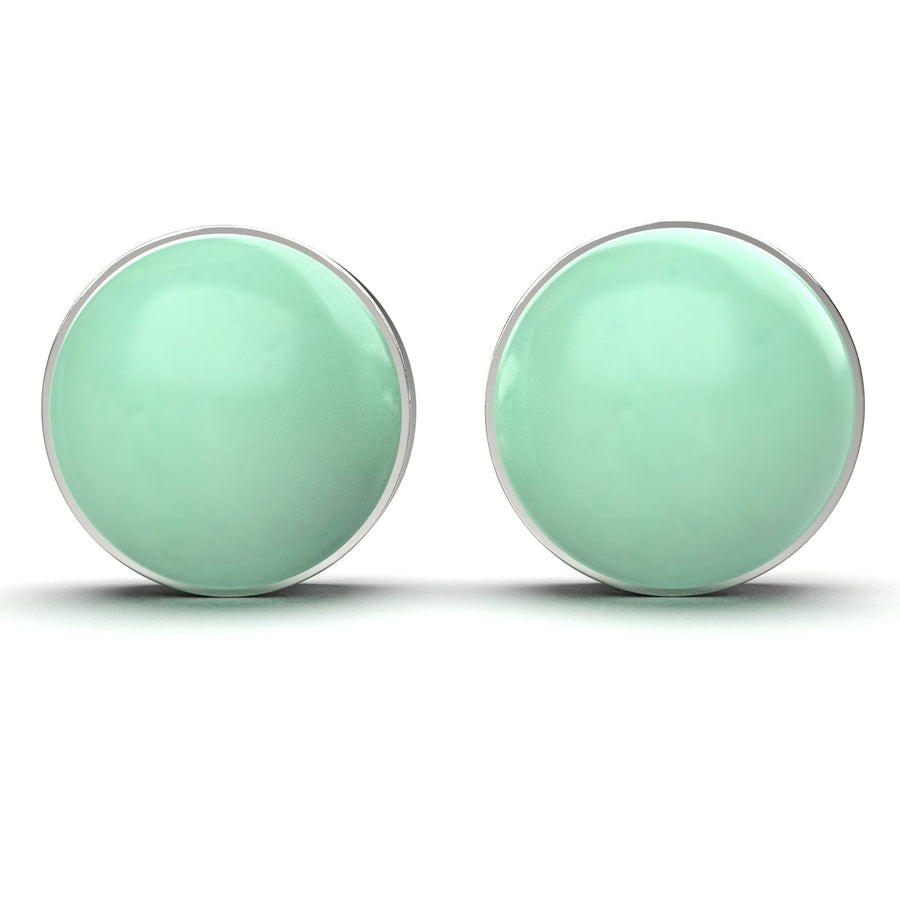 Lime Green Chrysoprase Gemstone Stud Earrings | Sterling Silver Round Circle Light Pastel Green Stone Post Earrings for Men & Women