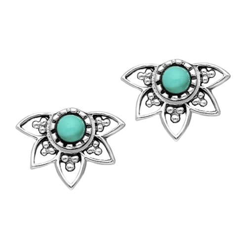 Turquoise Filigree Floral Stud Earrings |Small Sterling Silver Aqua Blue Post Earrings For Women And Girls