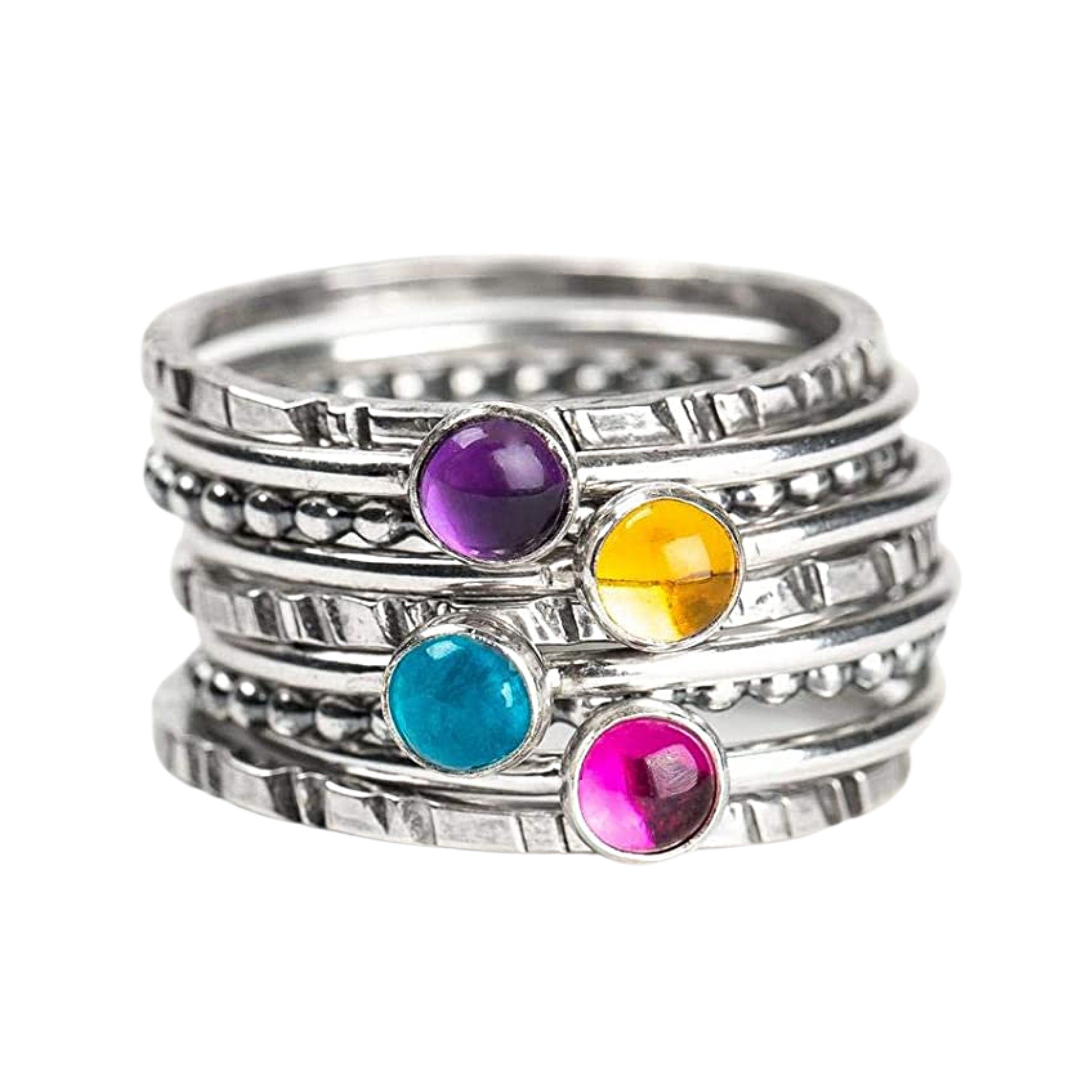 Colorful Stacking Gemstone Rings Set Of 9