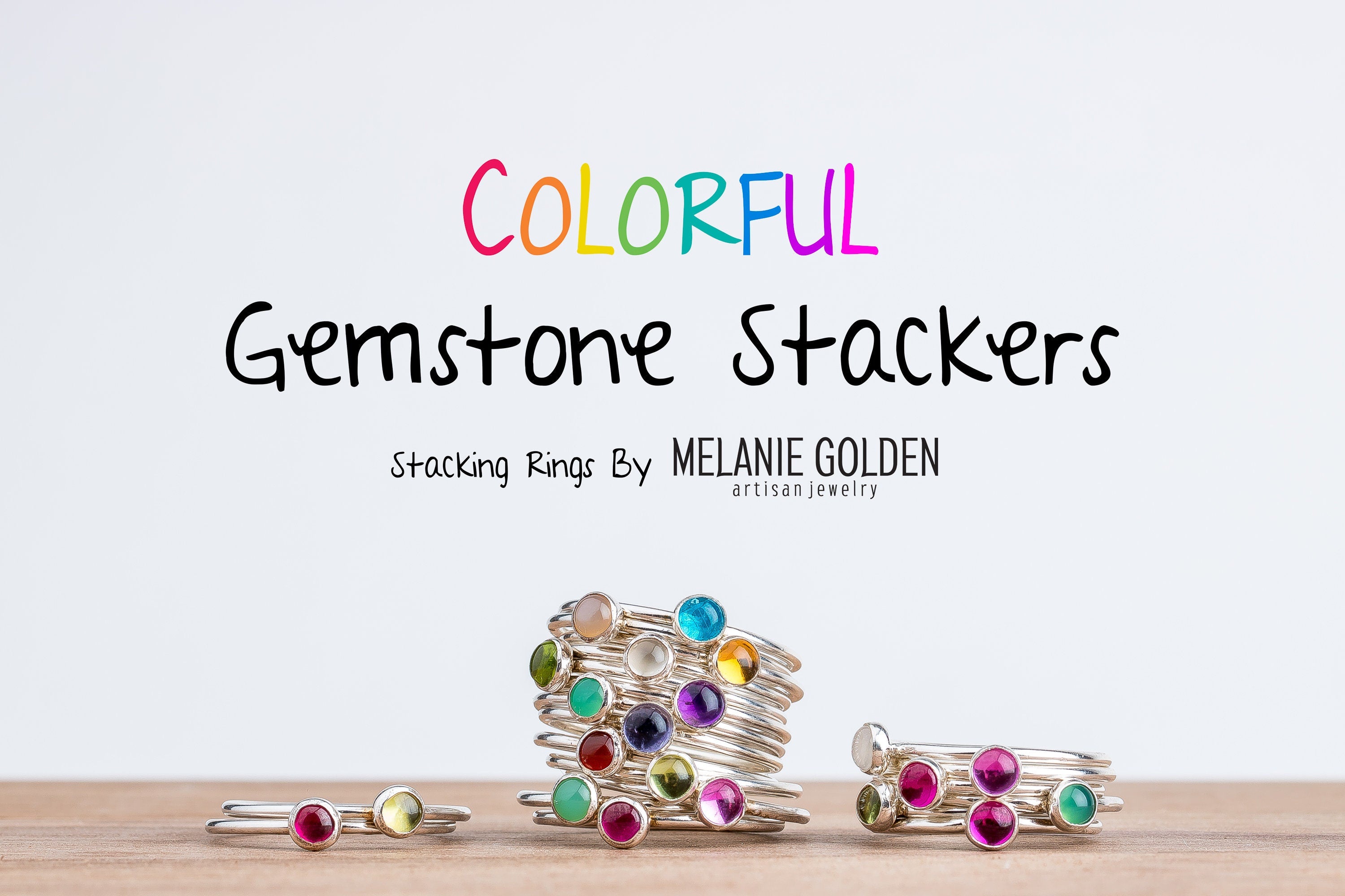 Colorful Stacking Gemstone Rings Set Of 7