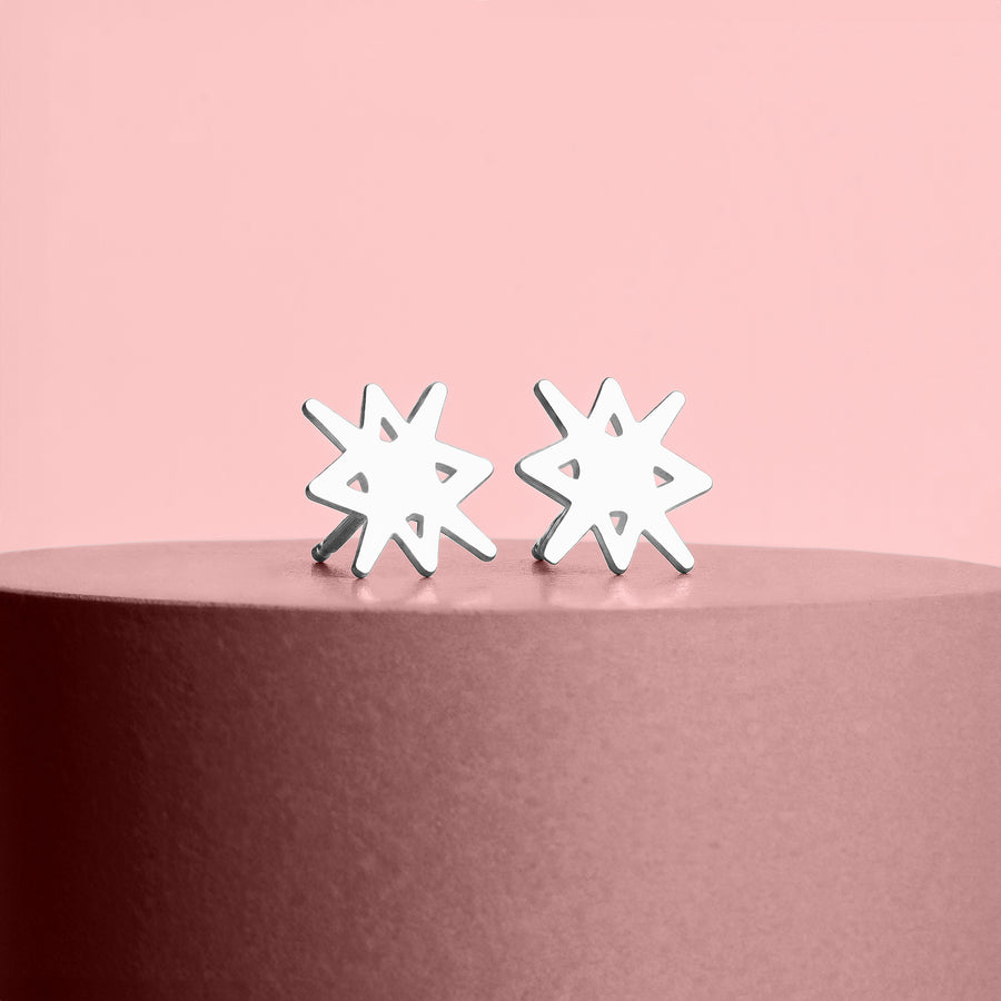 North Star Earrings | Sterling Silver Starburst Stud Earrings | Trending Star Earrings | Perfect Minimalist Look | Celestial Zodiac Space