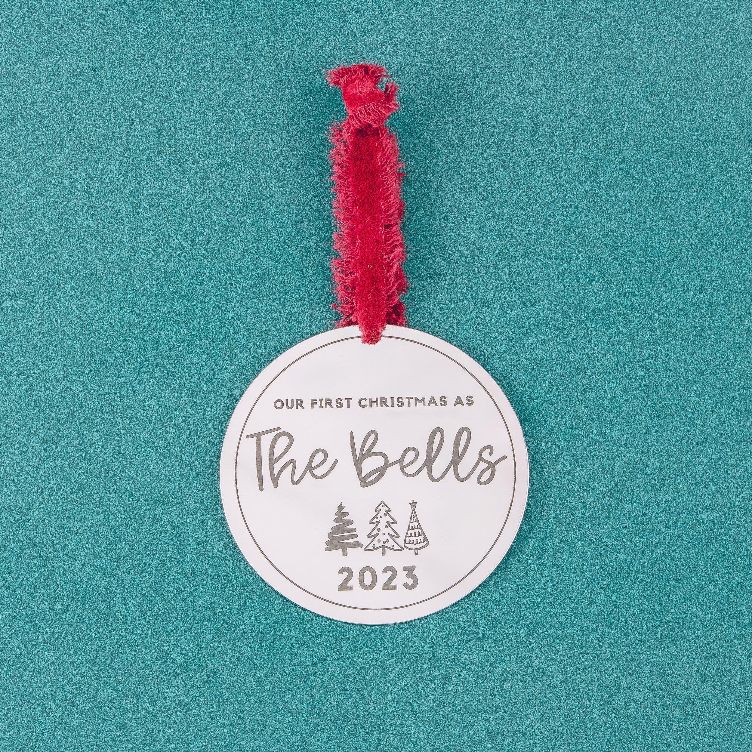Newlyweds Christmas Ornament | Personalized Gift for Married Couples | Custom Family Name & Year Holiday Decor | Modern Stainless Steel