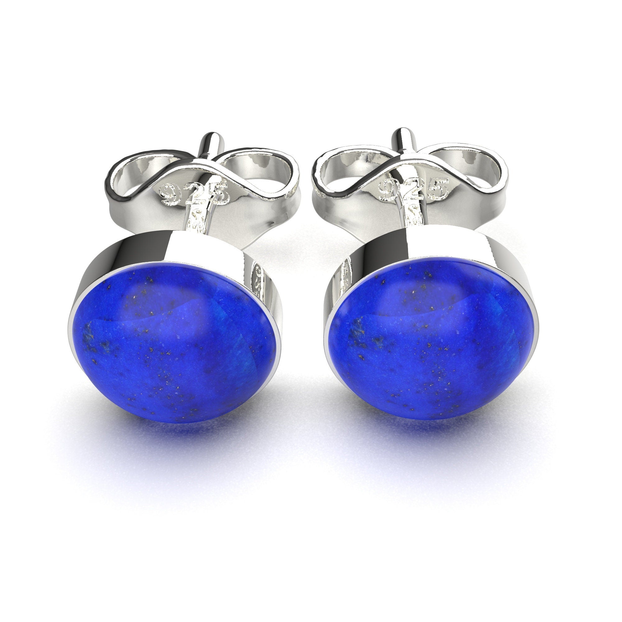 Lapis Lazuli Gemstone Stud Earrings | Sterling Silver Dark Denim Blue Round Circle Stone Post Earrings for Women or Men