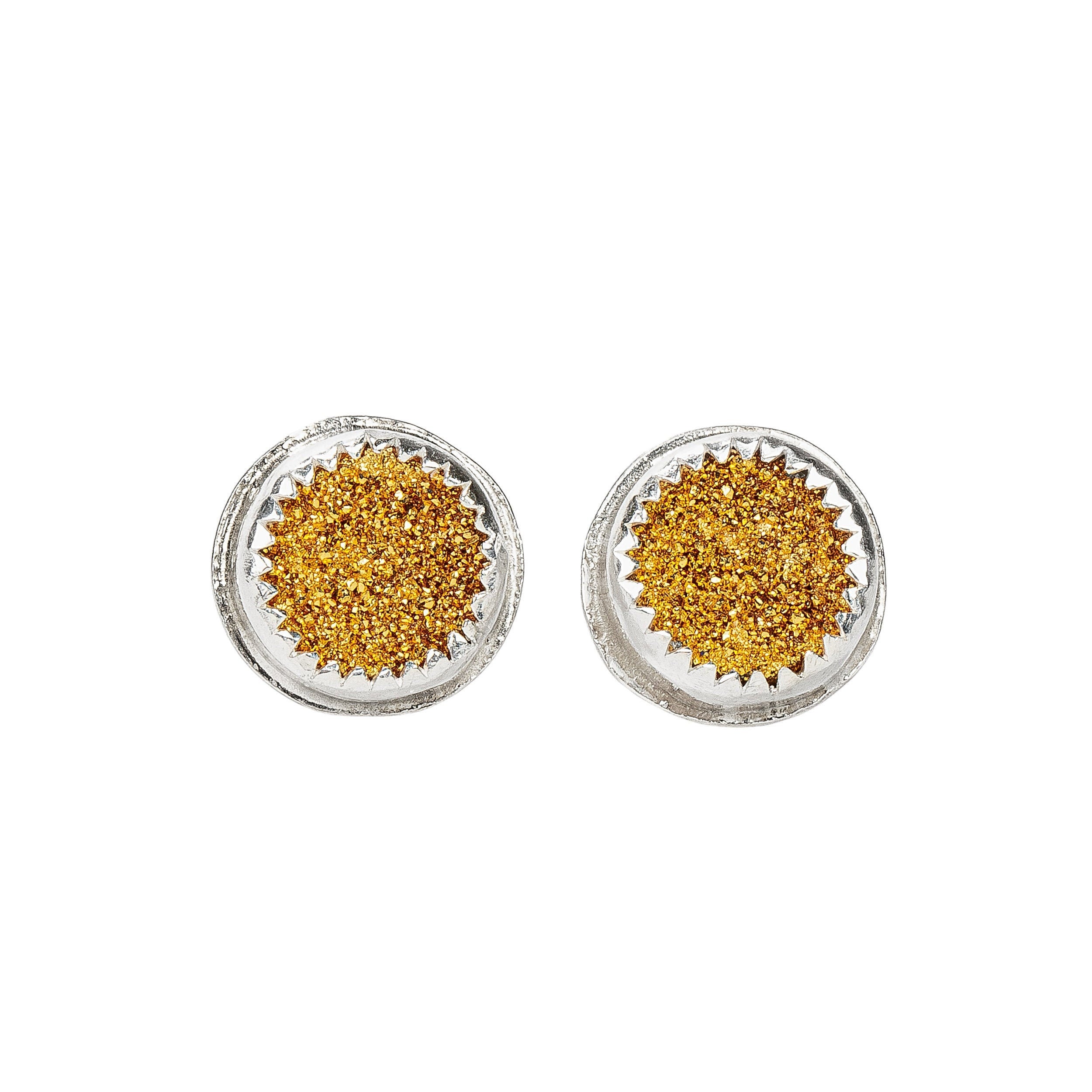 No. 1 Gold Druzy Quartz Earrings With Threaded Screw On Posts | The River Valley Collection | Small Sterling Silver Crystal Stud Posts