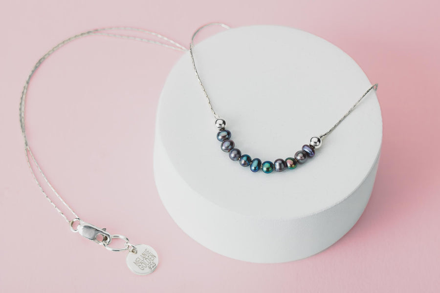 Jovie Necklace & Earrings Gift Set | Sterling Silver Natural Freshwater Black Pearls | Dainty Minimalist Colorful Jewelry Set Christmas Gift