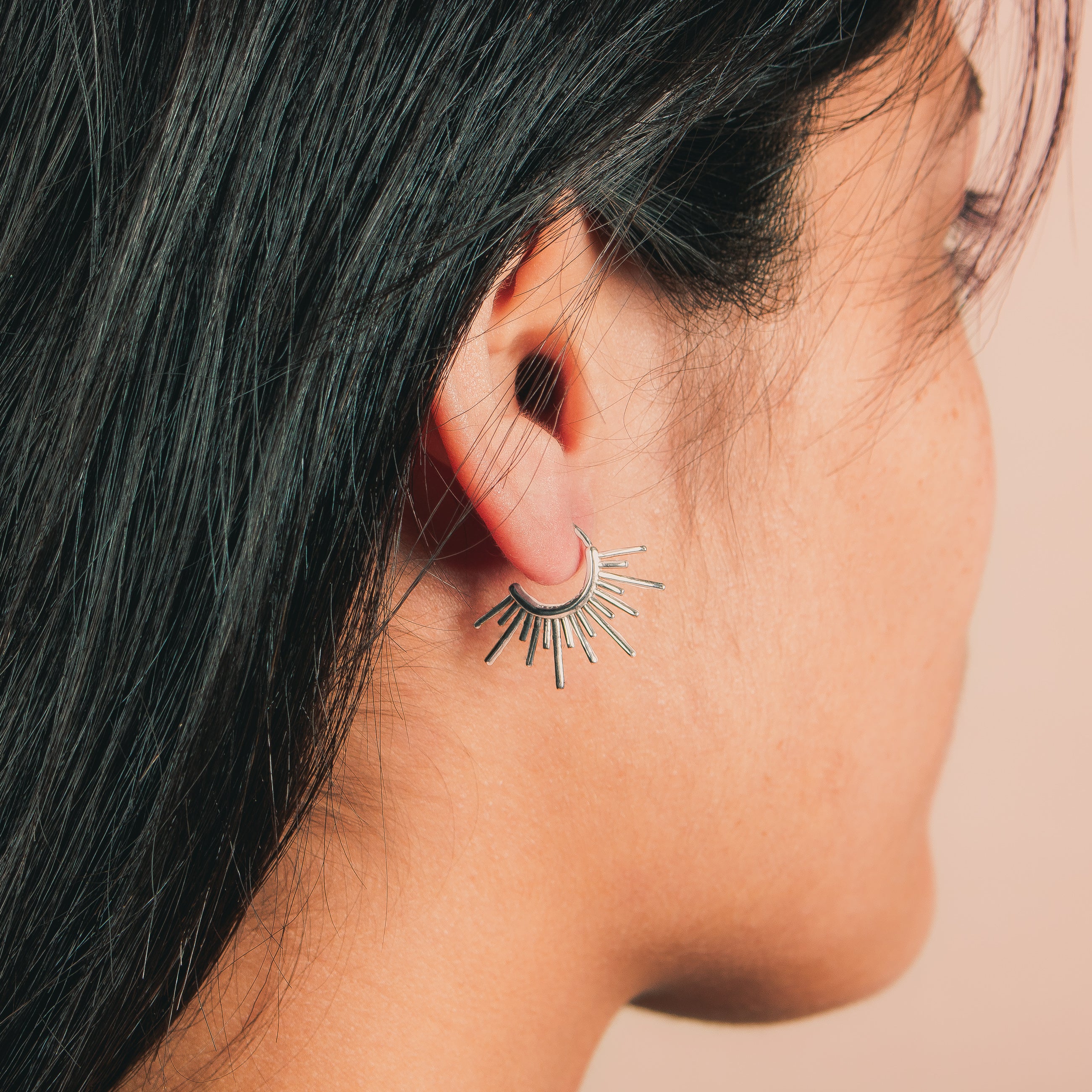 Sun Burst Endless Hoop Threader Earrings in 925 Sterling Silver, 14K Gold, or 14K Rose Gold - Melanie Golden Jewelry Designer Series