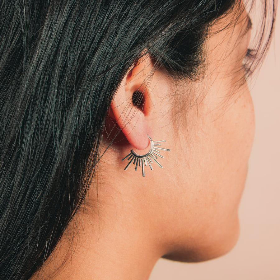 Sun Burst Endless Hoop Threader Earrings in 925 Sterling Silver, 14K Gold, or 14K Rose Gold - Melanie Golden Jewelry Designer Series