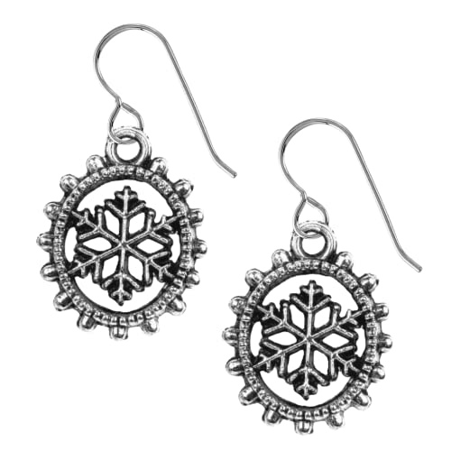 Snowflake Dangle Earrings | Seasonal Festive Holiday Earrings | Sterling Silver Christmas Holiday Snow Dangle Drop Earrings for Women