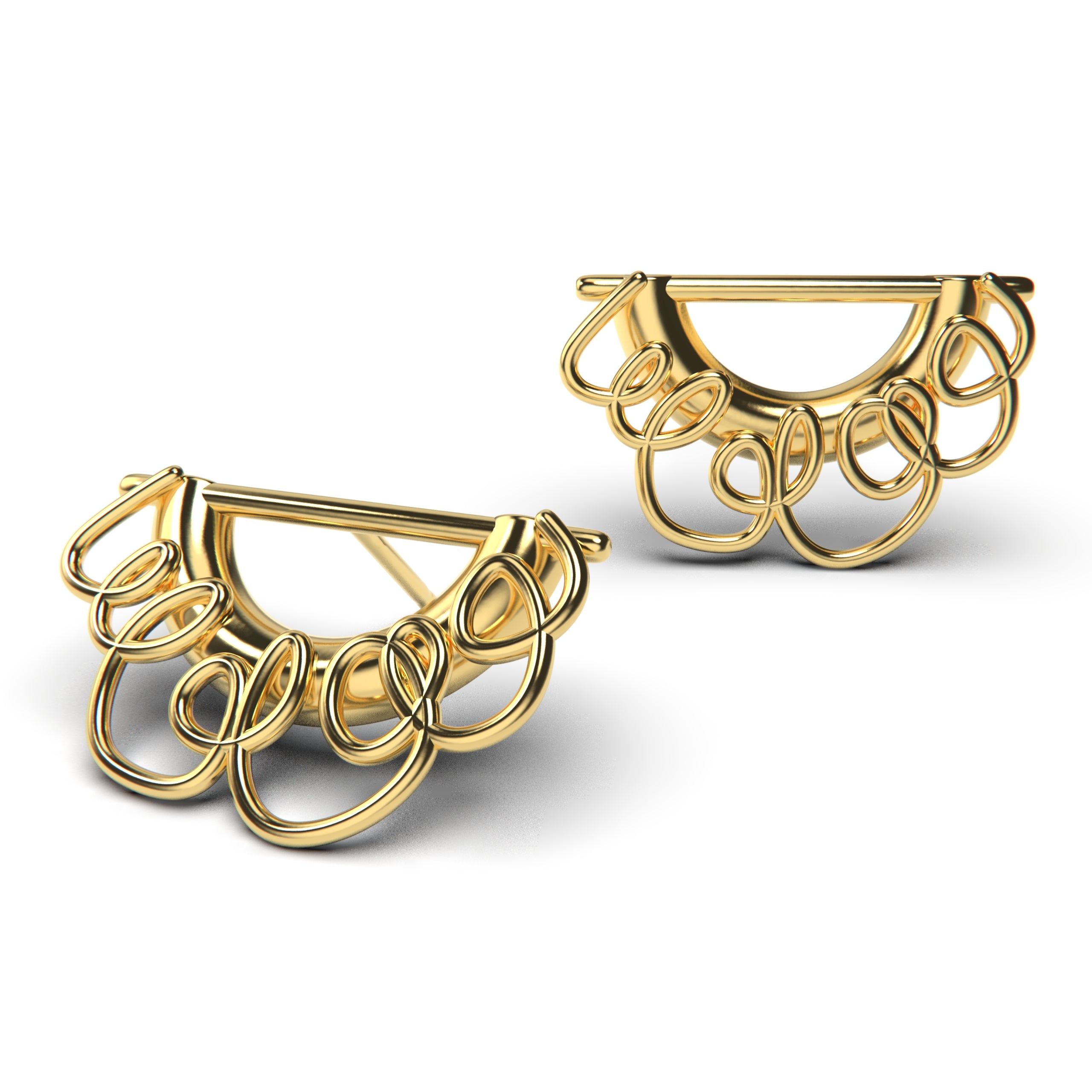 Scribble Half Circle Stud Earrings in Solid 14K Gold, 14K Rose Gold, or Sterling Silver - Melanie Golden Jewelry Designer Series