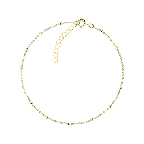 Satellite Anklet | Dainty Adjustable Beaded Dotted Chain Ankle Bracelet in Silver or Gold | Minimalist Everyday Barefoot Jewelry