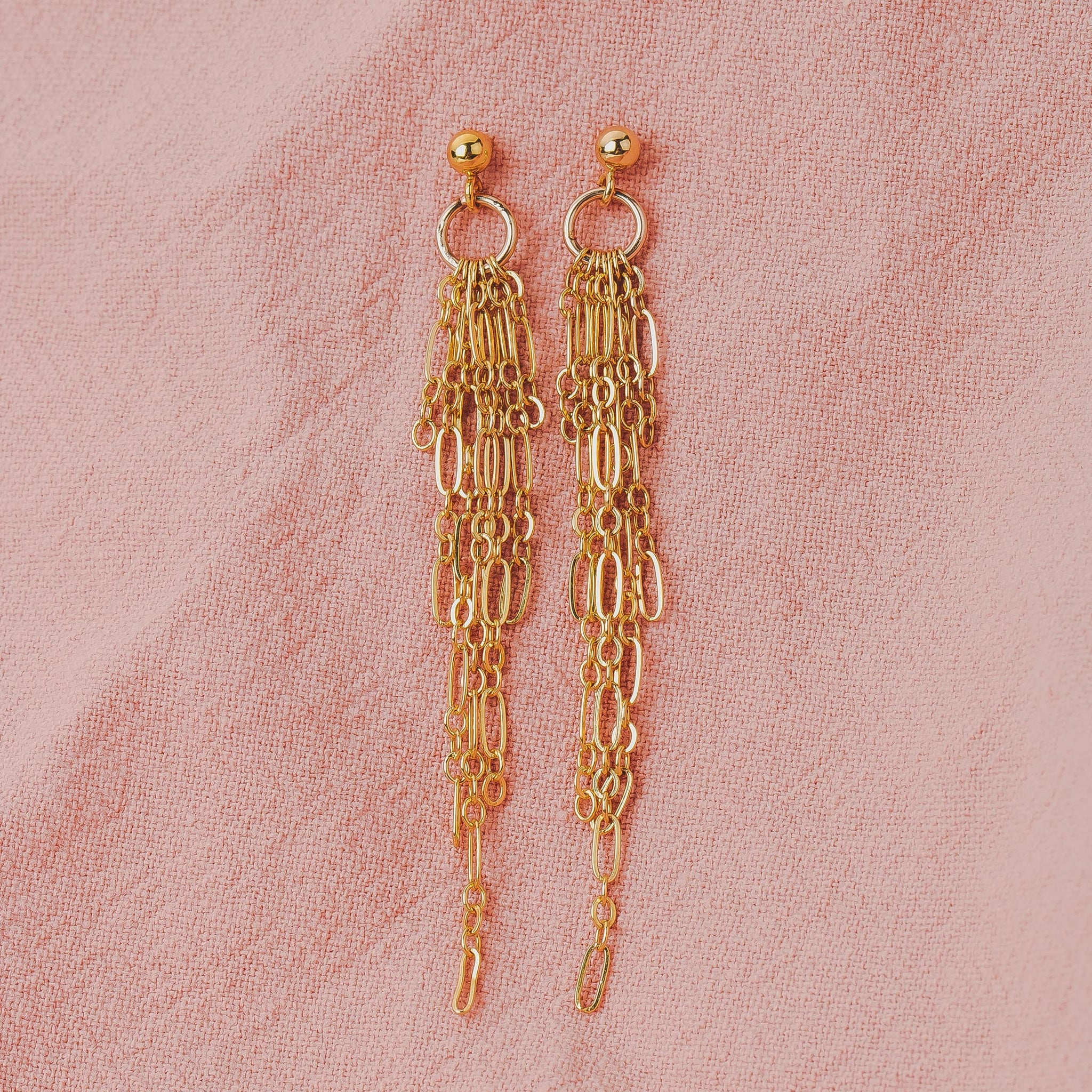 Sadie Chain Tassel Earrings | Gold or Silver | Dainty & Delicate Minimalist Fringe Stud Earrings | Long Thin Gold Chain Post Earrings
