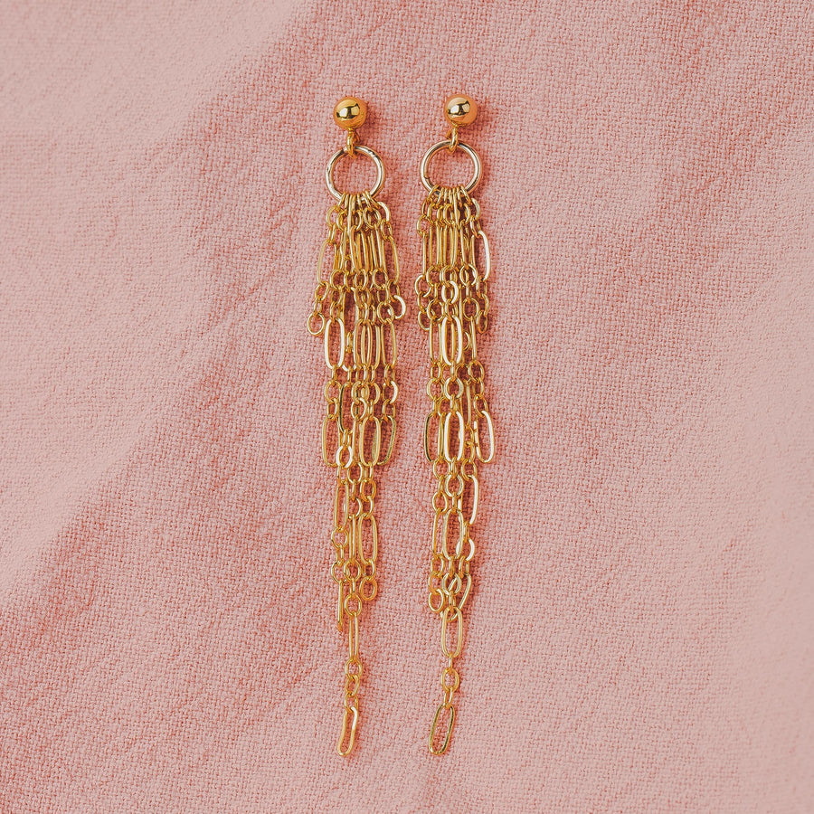 Sadie Chain Tassel Earrings - Melanie Golden Jewelry - _badge_new, dangle earrings, earrings, new, stud, stud earrings