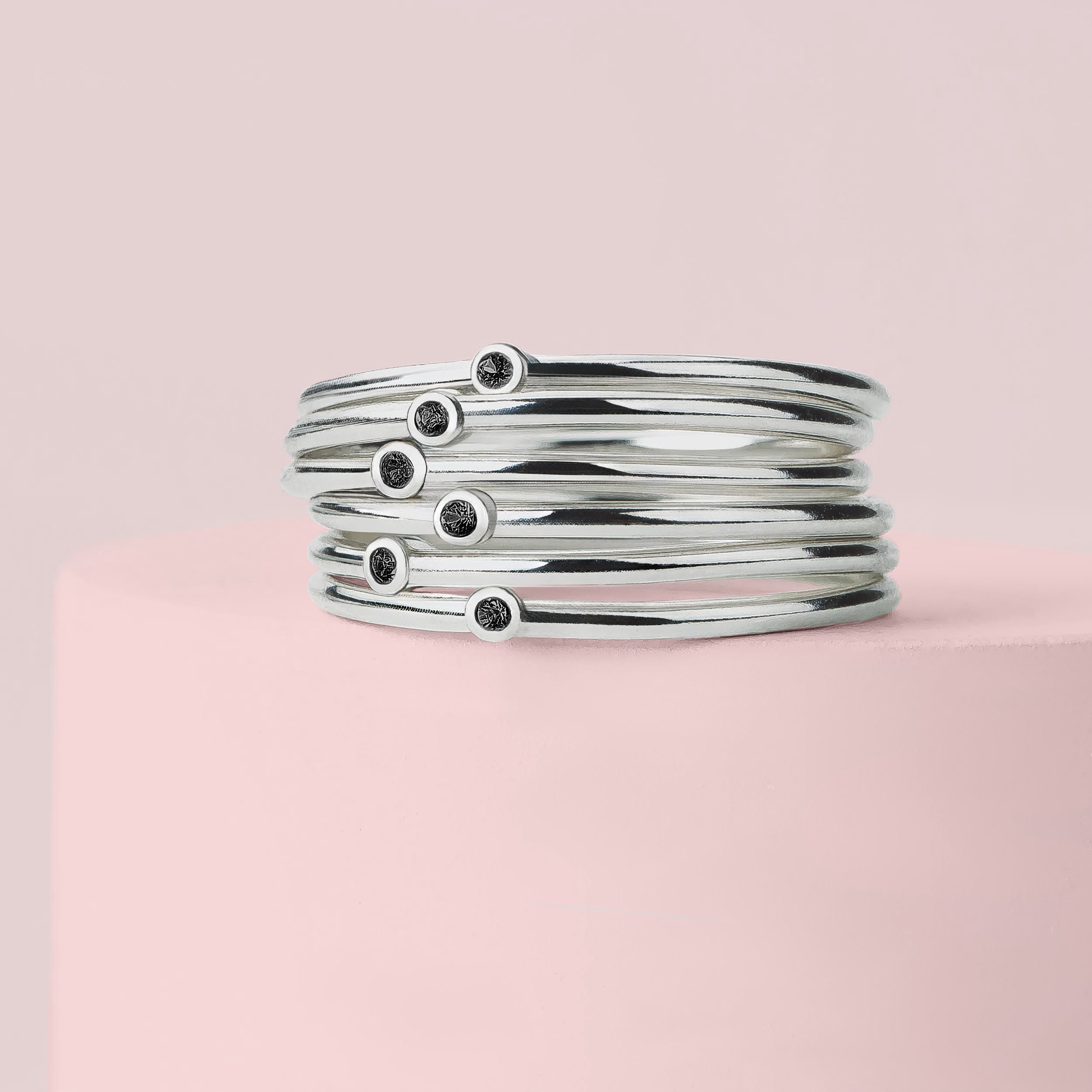 Black Diamond Stacking Rings | Sterling Silver Natural Black Diamond Stackable Stack Thin Ring Bands Minimal Engagement Wedding