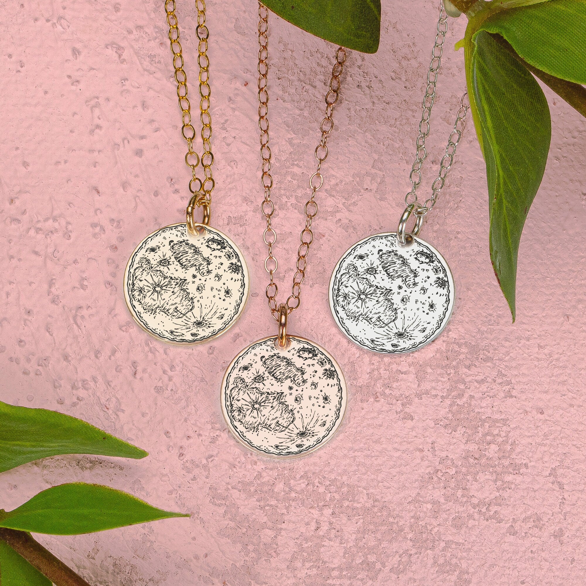 Full Moon Disc Necklace - Melanie Golden Jewelry - _badge_bestseller, _badge_new, bestseller, celestial, charm necklaces, disc necklaces, mystic, necklaces, new, pendant necklaces