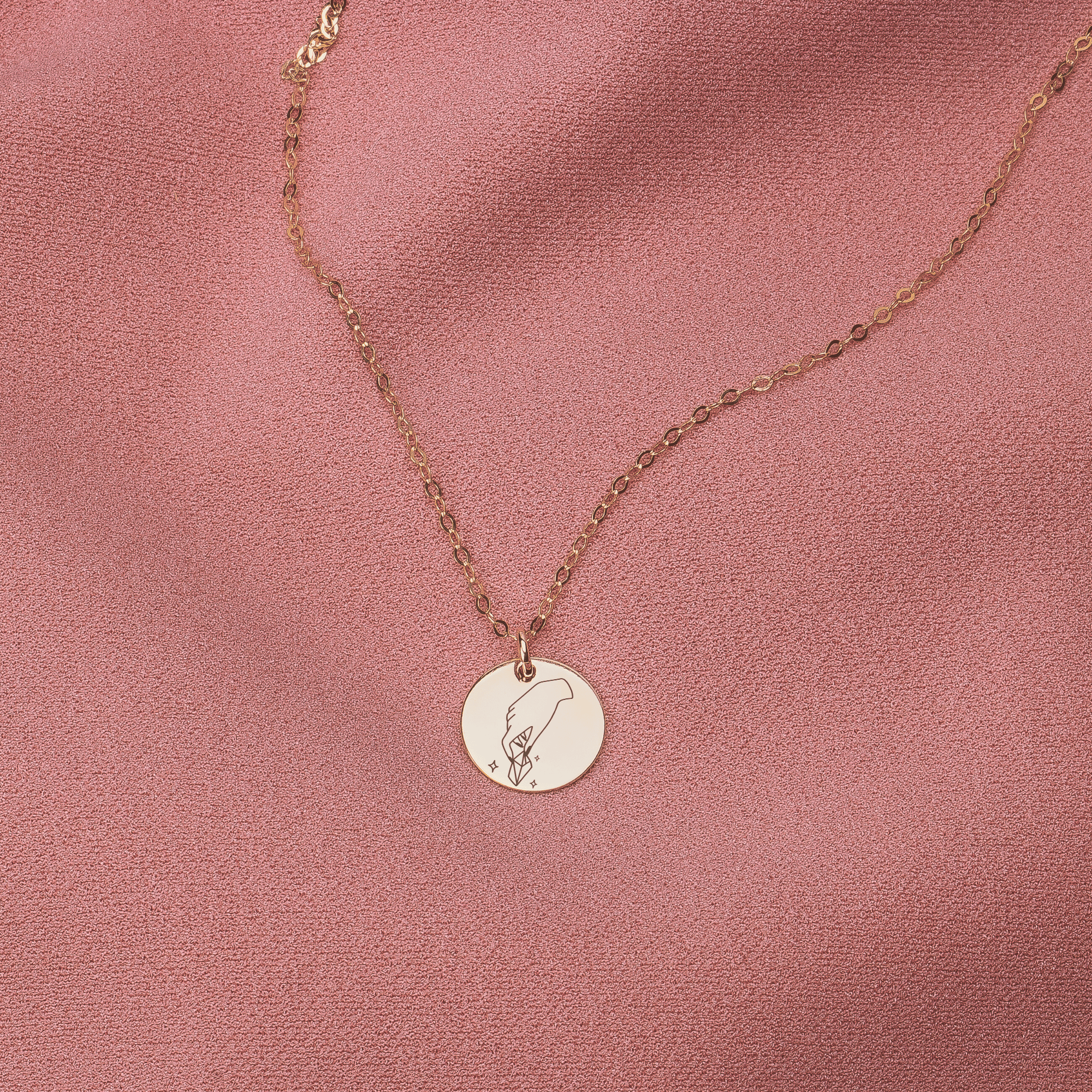 Keep Calm and Hold A Crystal Necklace - Melanie Golden Jewelry - disc necklaces, Engraved Jewelry, minimal minimal necklace, minimal necklace, mystic, necklace, necklaces, symbolic