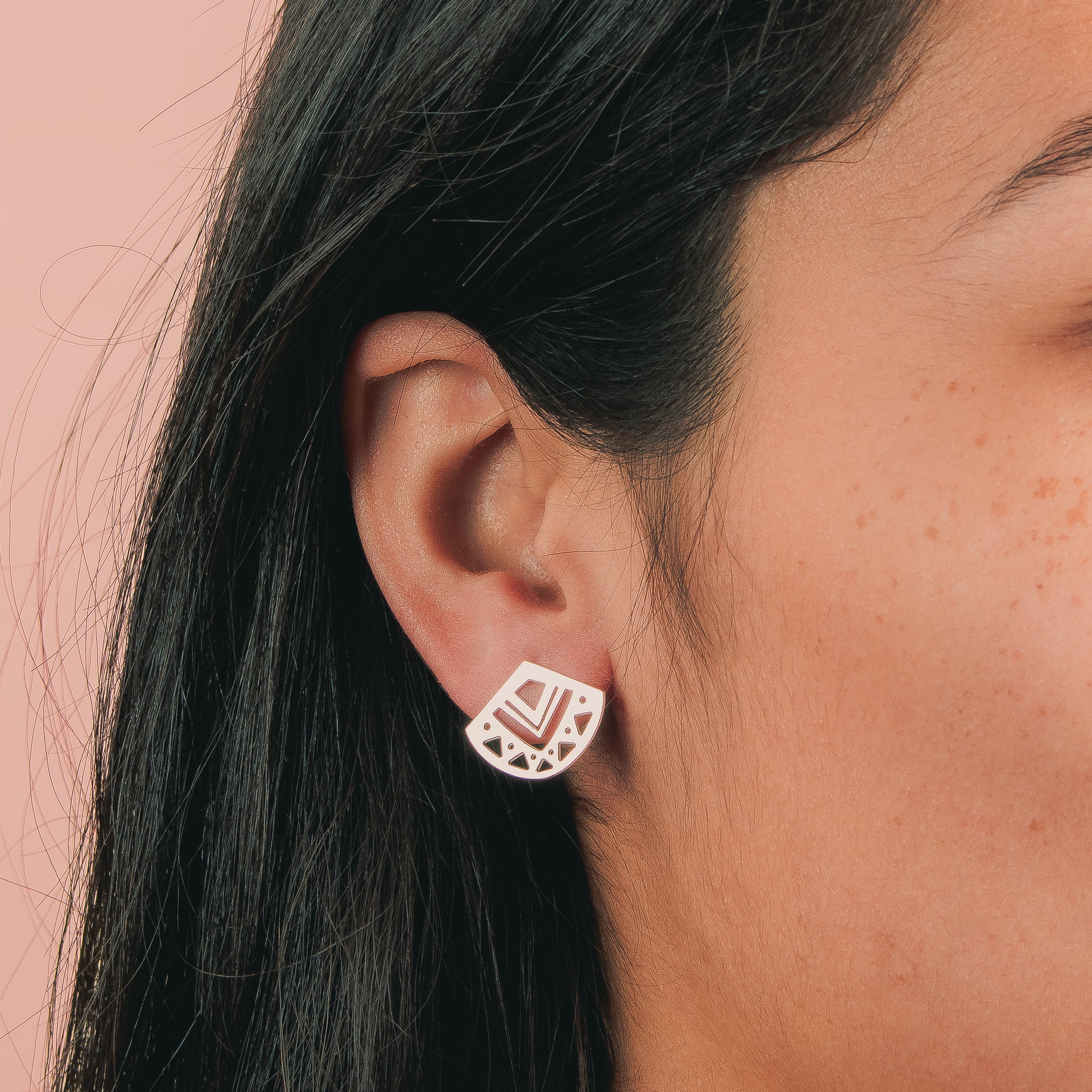 Myra Stud Earrings | Sterling Silver Geometric Triangle Post Earrings | Small Tribal Ethnic Aztec Boho Bohemian | Minimalist Boho Chic Look
