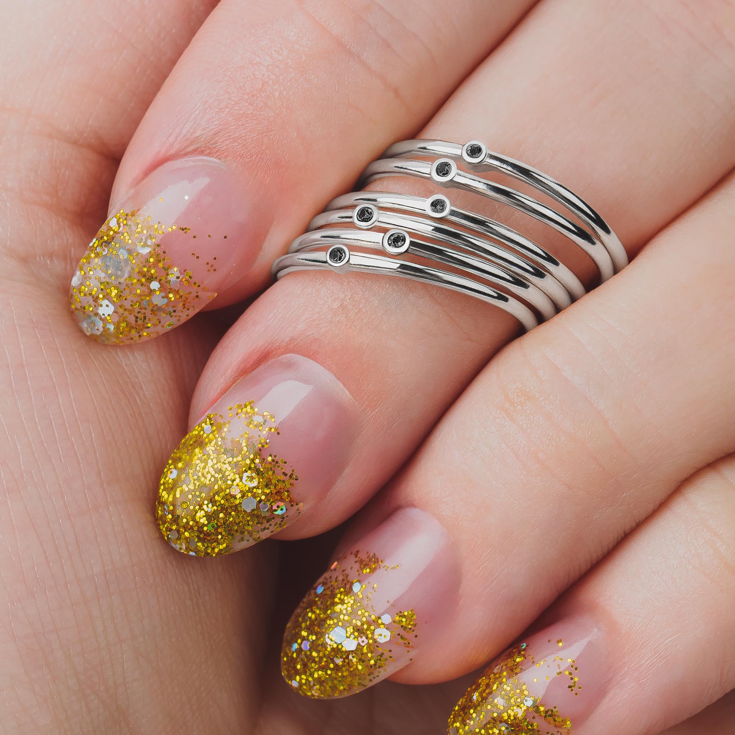 Black Diamond Stacking Rings | Sterling Silver Natural Black Diamond Stackable Stack Thin Ring Bands Minimal Engagement Wedding