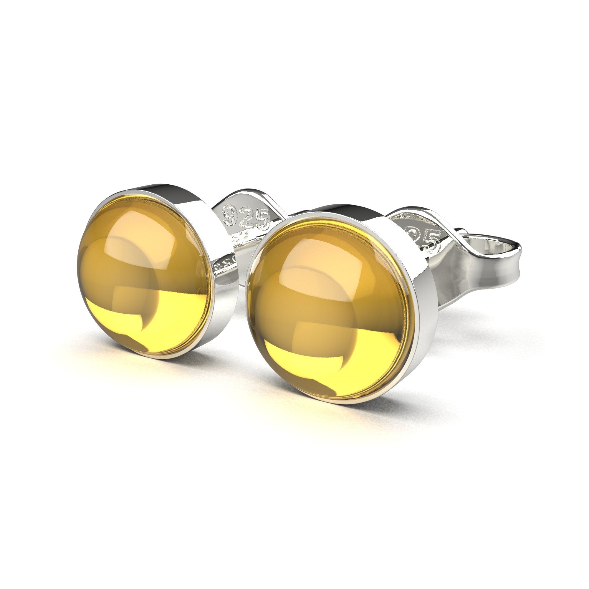 Yellow Citrine Gemstone Stud Earrings | Tiny Sterling Silver Round Circle Light Yellow Stone Post Earrings for Women & Girls