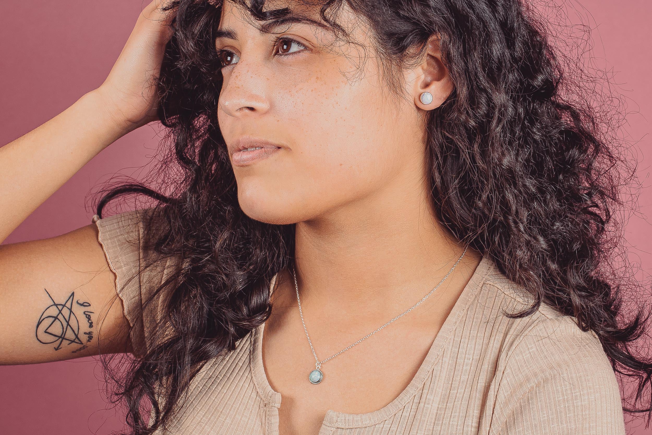 Opal Gemstone Stud Earrings | Sterling Silver Round Circle Multicolored Colorful Flashy Stone Post Earrings | Multiple Sizes | October Birthstone