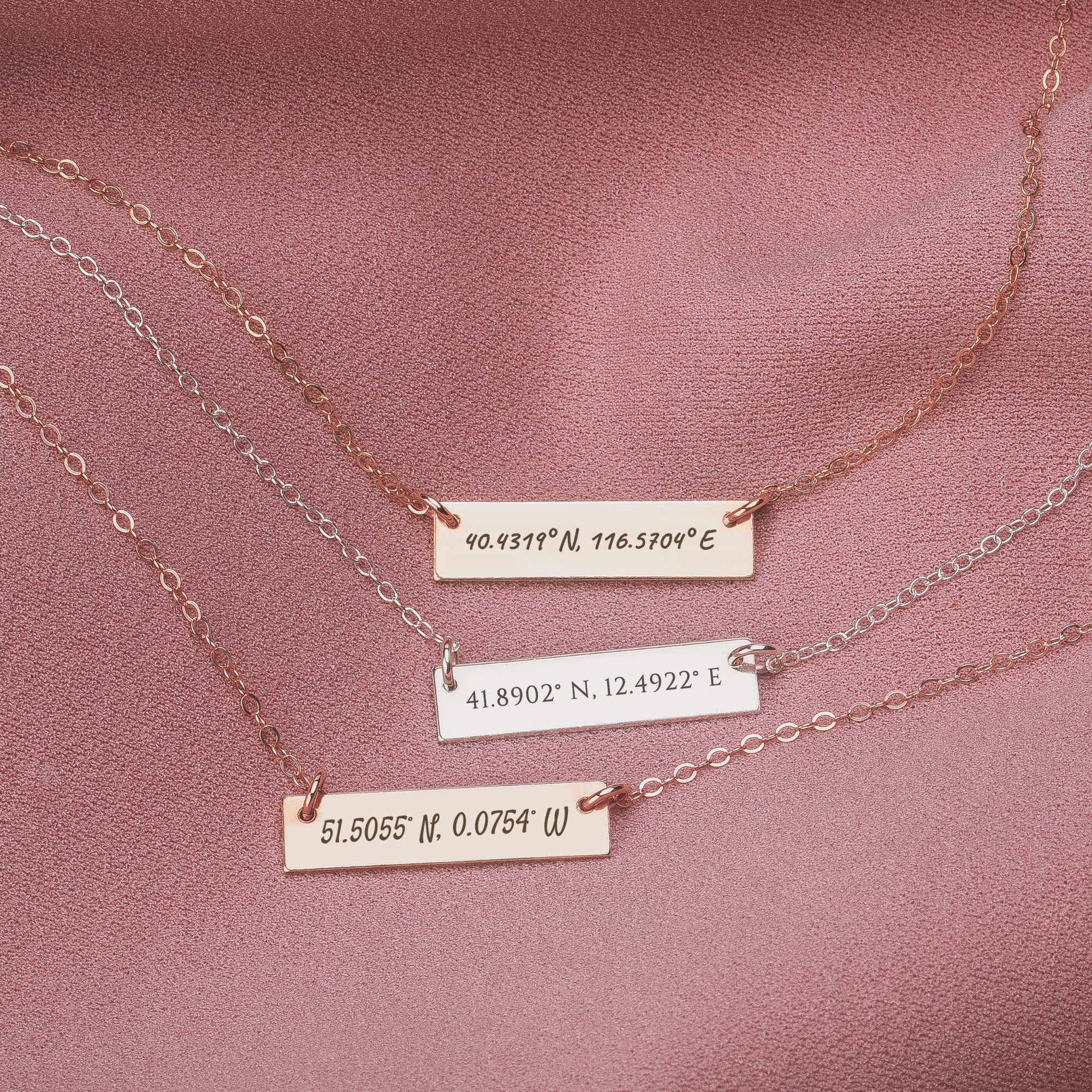 Personalized Coordinates Bar Necklace | Custom Engraved Skinny Location Place Bar Necklace in Silver, Gold, or Rose Gold | Customized Gift