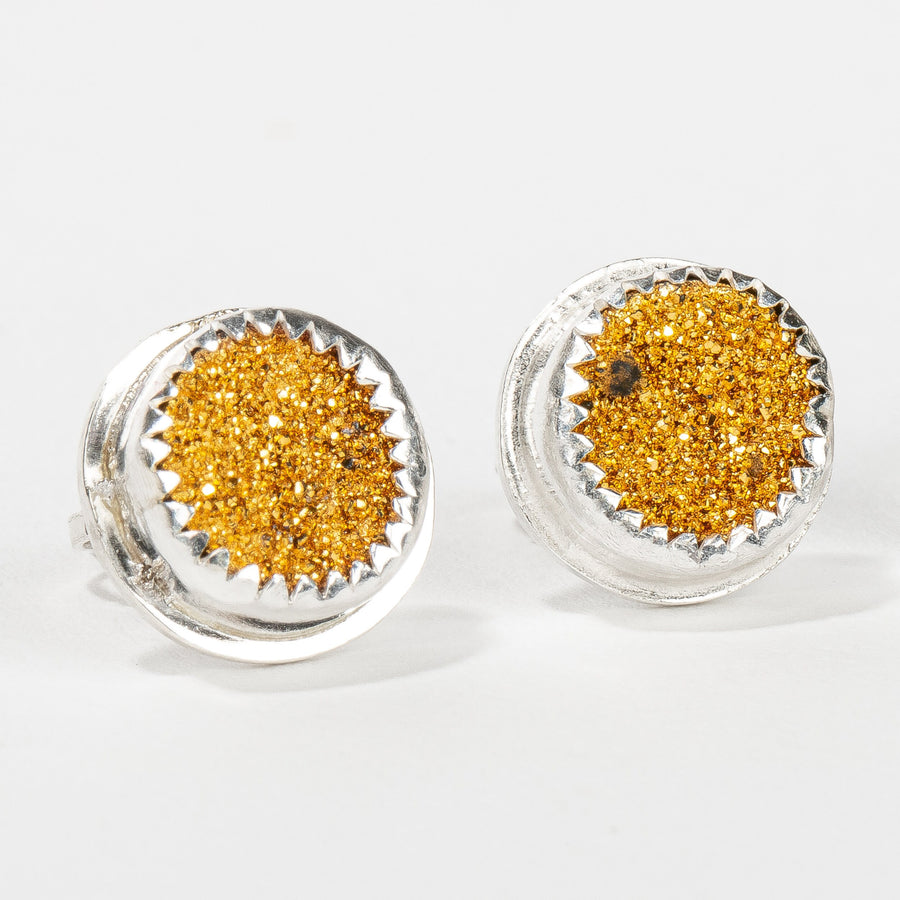No. 2 Gold Druzy Quartz Earrings With Threaded Screw On Posts | The River Valley Collection | Small Sterling Silver Crystal Stud Posts