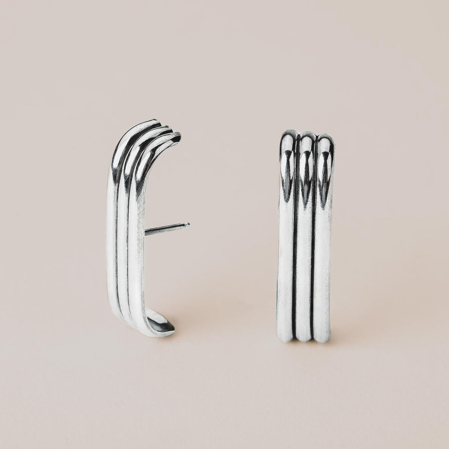 Rowe Suspender Earrings | Sterling Silver Line Bar Cuff Stud Earrings | Geometric Suspension Earrings, Wrap Earrings | Minimalist Everyday