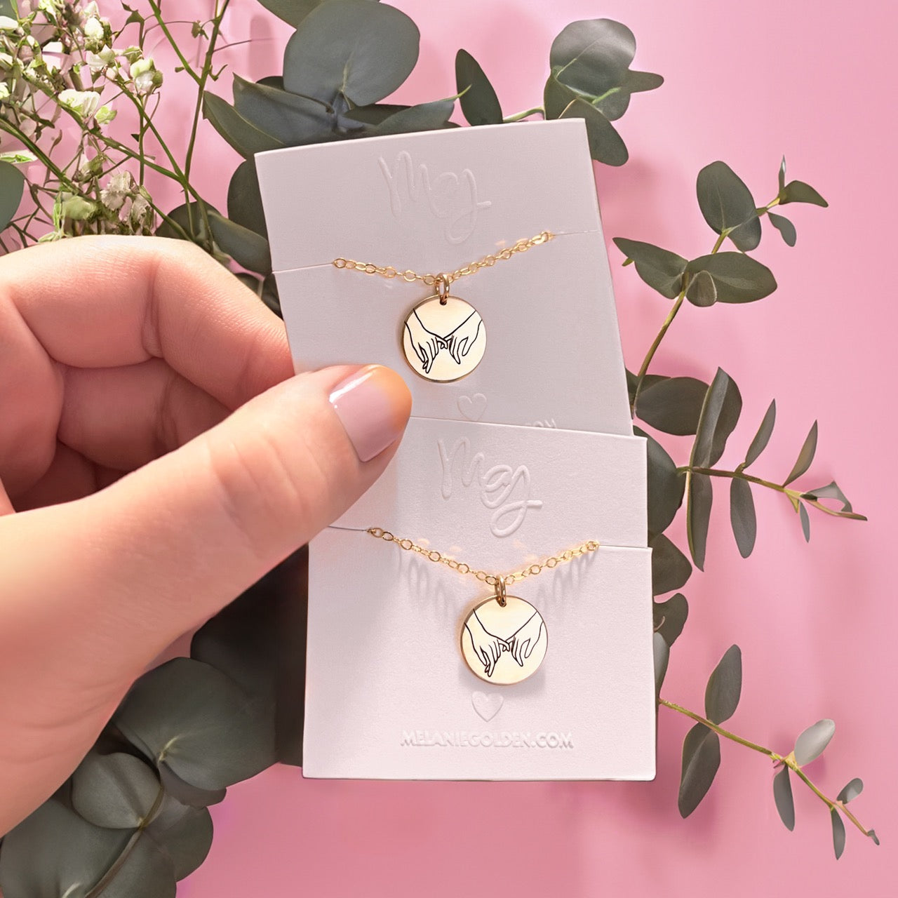 Hand Gesture Necklace | Engraved Circle Disc Pendant, Silver Gold or Rose | ASL Sign Language Cool Gift Idea for Friends Sisters Besties