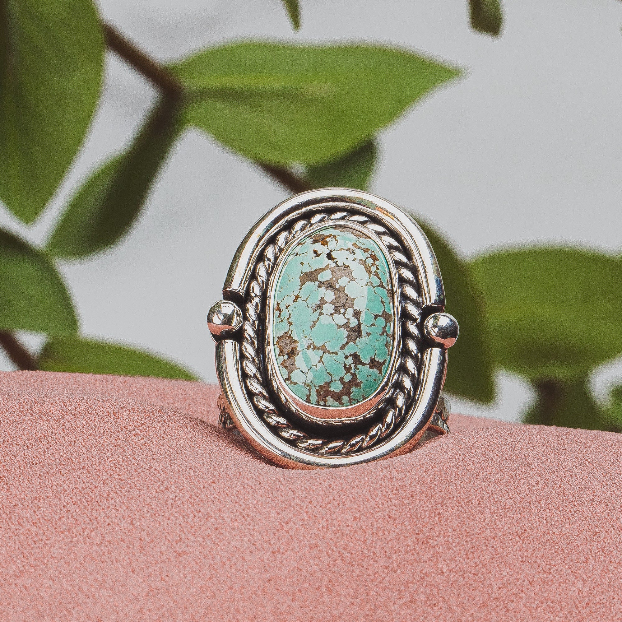 Size 7.5 Carico Lake Turquoise Gemstone Ring In Sterling Silver | Aqua Seafoam Blue Boho Bohemian Southwestern Indian Navajo Statement Ring