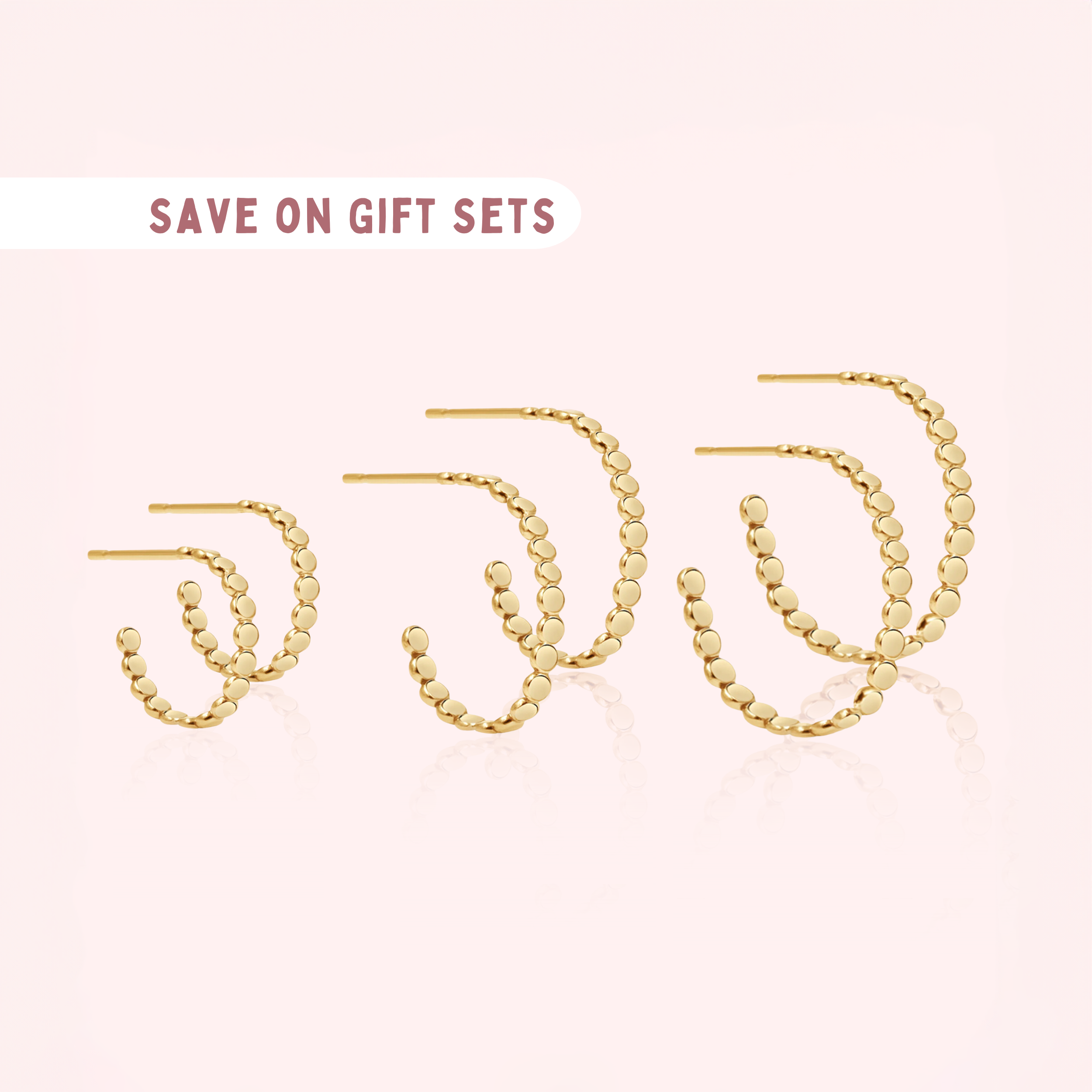 Trio of Glimmer Hoop Earrings | Gold, Rose Gold, Silver | Set of 3 Pairs | Dotted Dot Beaded Bead Huggie Hoops | Minimalist Everyday Studs