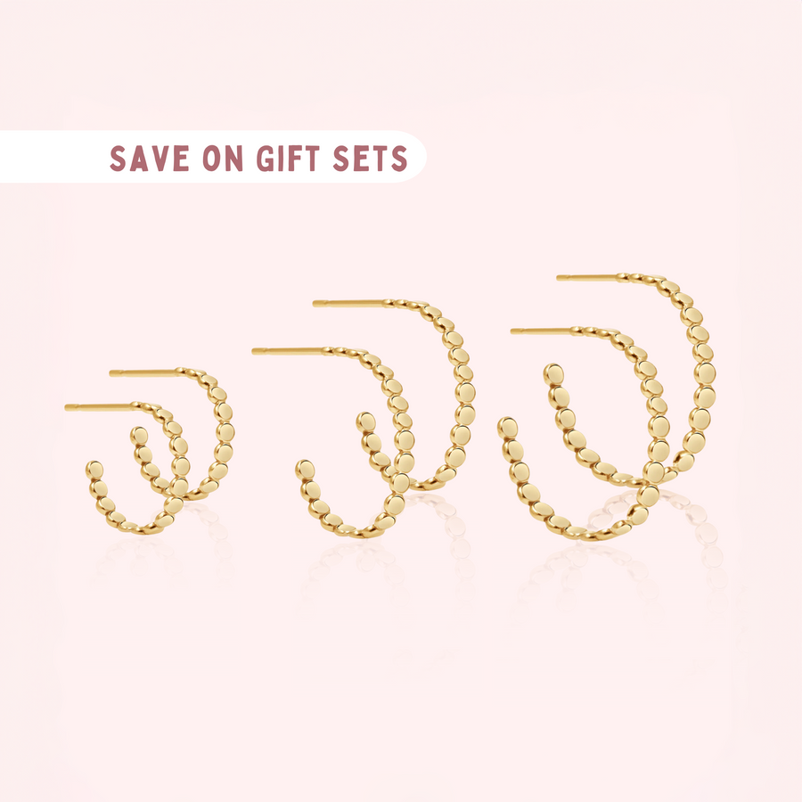 Trio of Glimmer Hoop Earrings | Gold, Rose Gold, Silver | Set of 3 Pairs | Dotted Dot Beaded Bead Huggie Hoops | Minimalist Everyday Studs