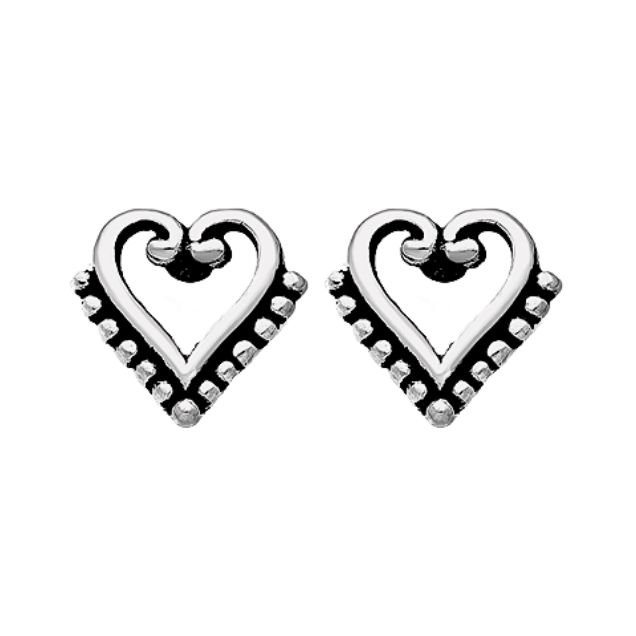 Beaded Heart Stud Earrings | Tiny Oxidized Black & Silver Love Post Earrings In Sterling Silver | Love and Valentines Jewelry