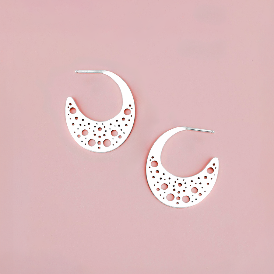 Nebula Hoop Earrings | Sterling Silver Large Big Geometric Cut Out Galaxy Star Night Sky Constellation Earrings | Perfect Gift for Her