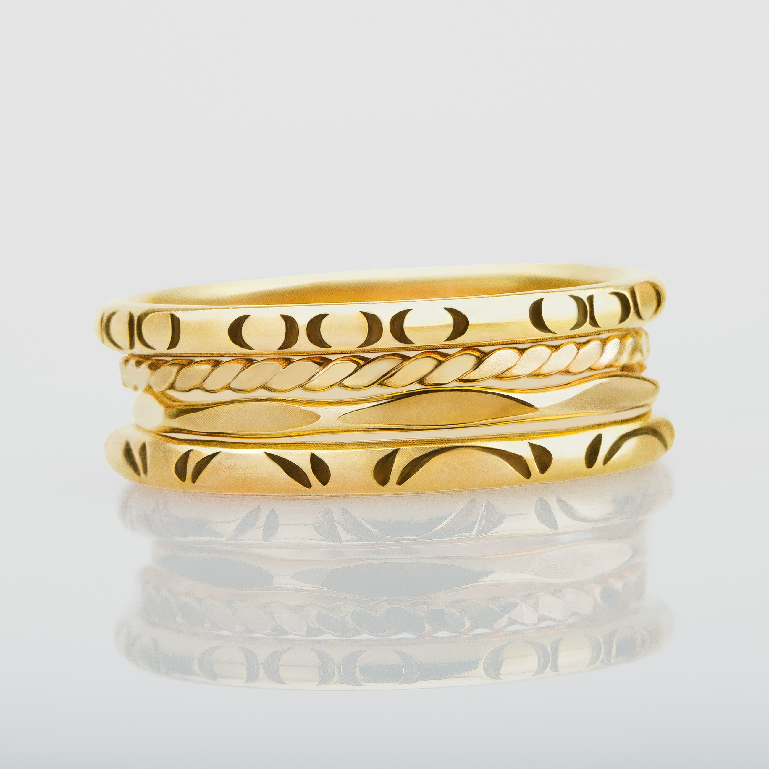 The Mini Happy Stack | Set of 4 Mixed Textures Stacking Rings in Gold, Rose Gold, or Silver | USA Sizes 4-12