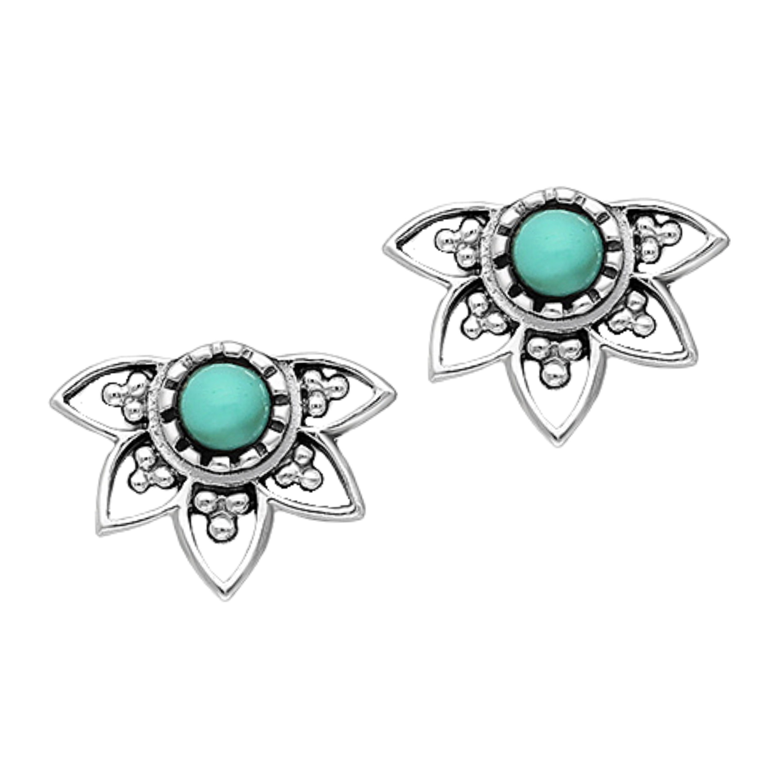 Turquoise Filigree Floral Stud Earrings |Small Sterling Silver Aqua Blue Post Earrings For Women And Girls