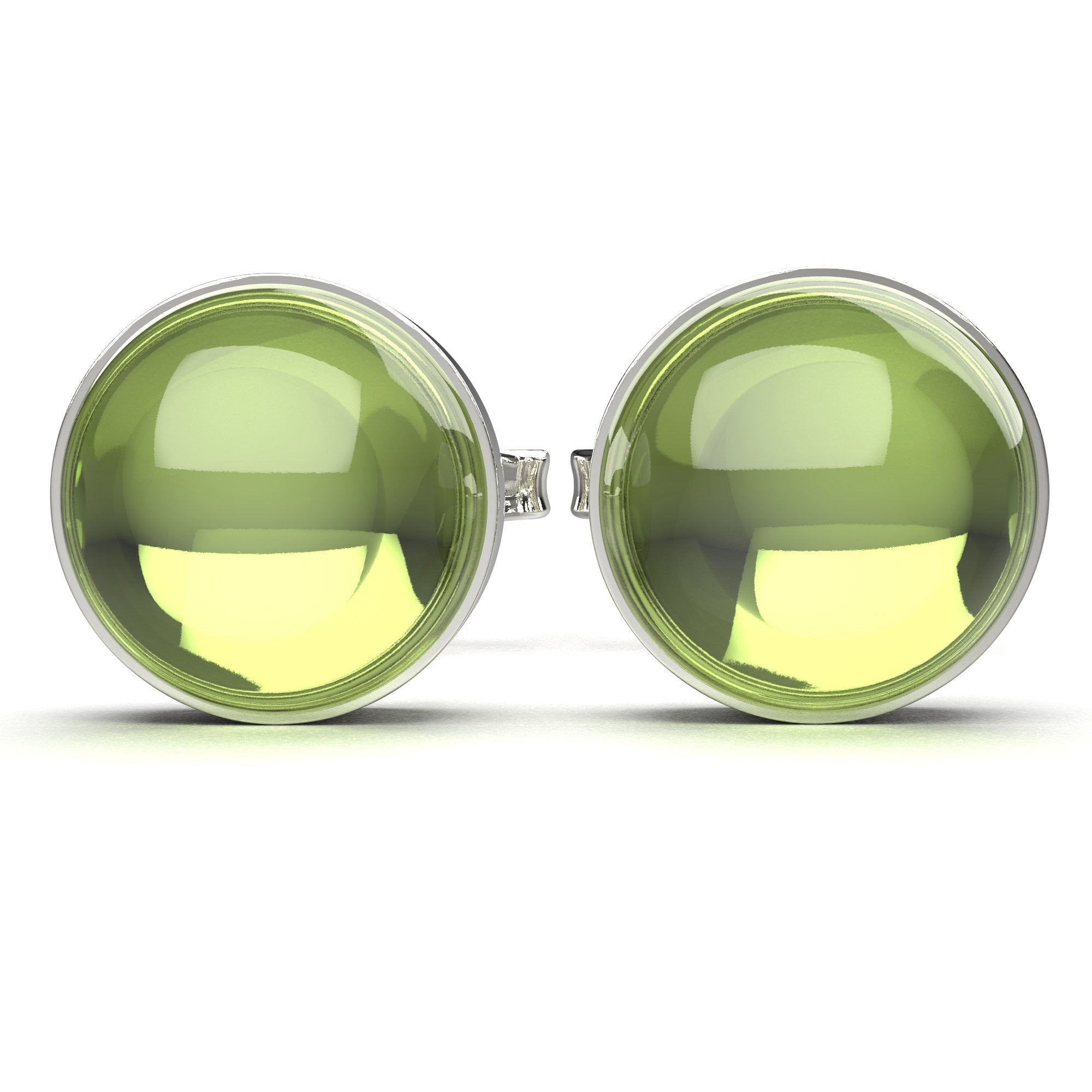 Lime Green Peridot Gemstone Stud Earrings | Tiny Sterling Silver Round Circle Light Green Stone Post Earrings for Women & Men | August Birthstone