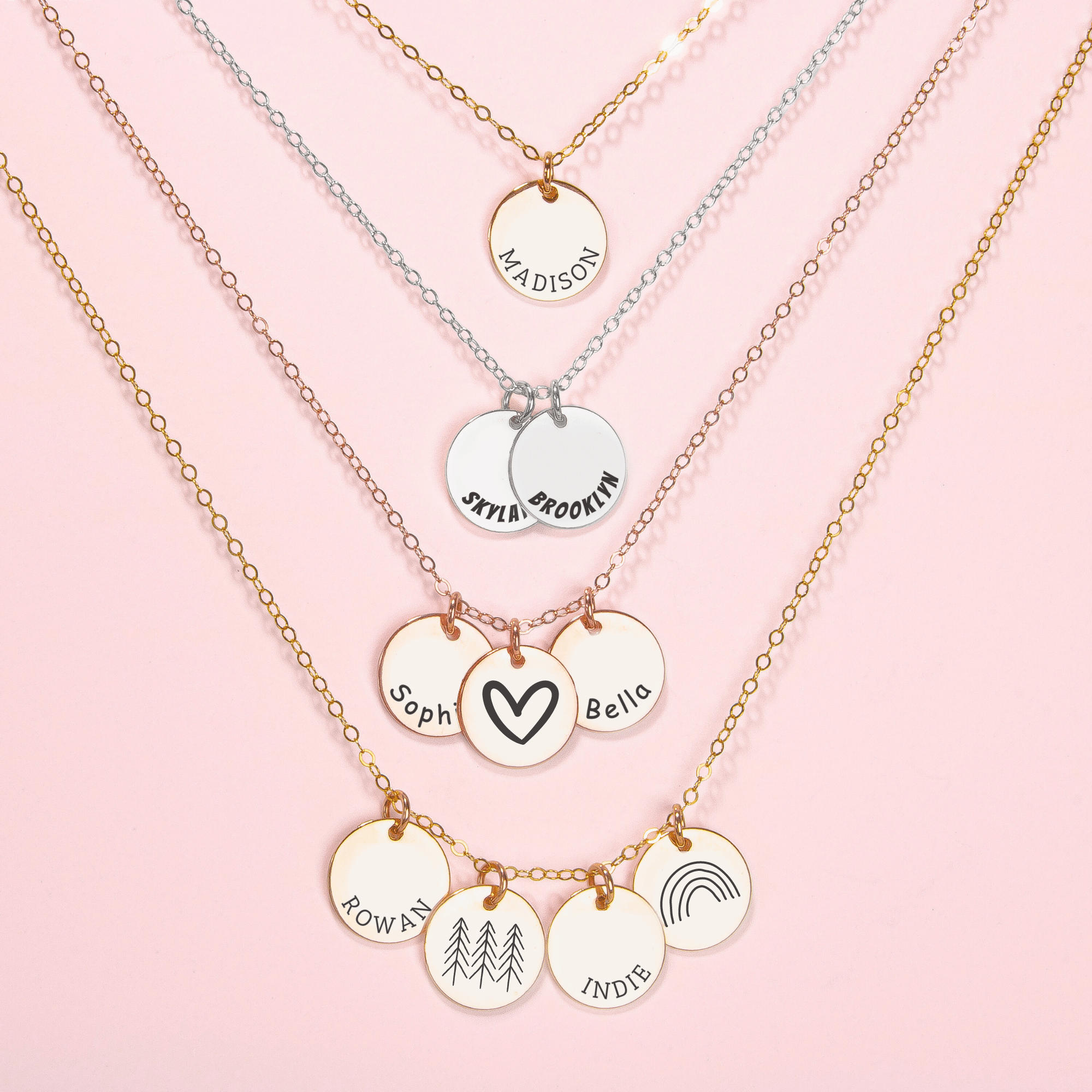 Custom Half Circle Name Disc Necklace | Personalized Engraved Round Circle Monogram Disc Necklace in Silver, Gold or Rose Gold | Custom Gift