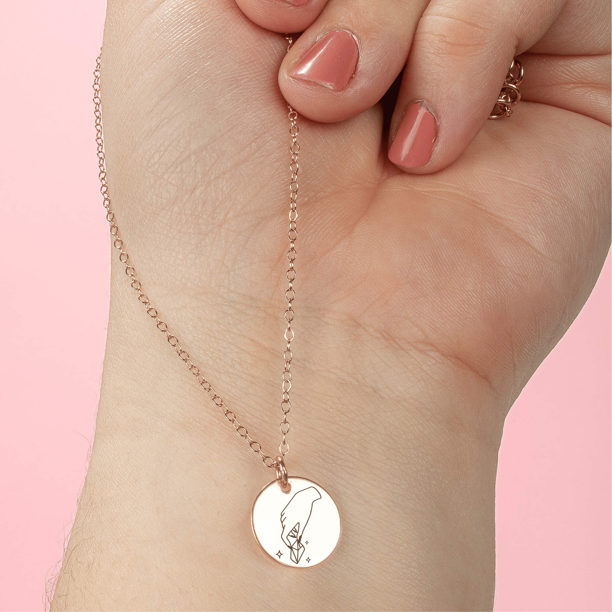 Keep Calm and Hold A Crystal Necklace - Melanie Golden Jewelry - disc necklaces, Engraved Jewelry, minimal minimal necklace, minimal necklace, mystic, necklace, necklaces, symbolic