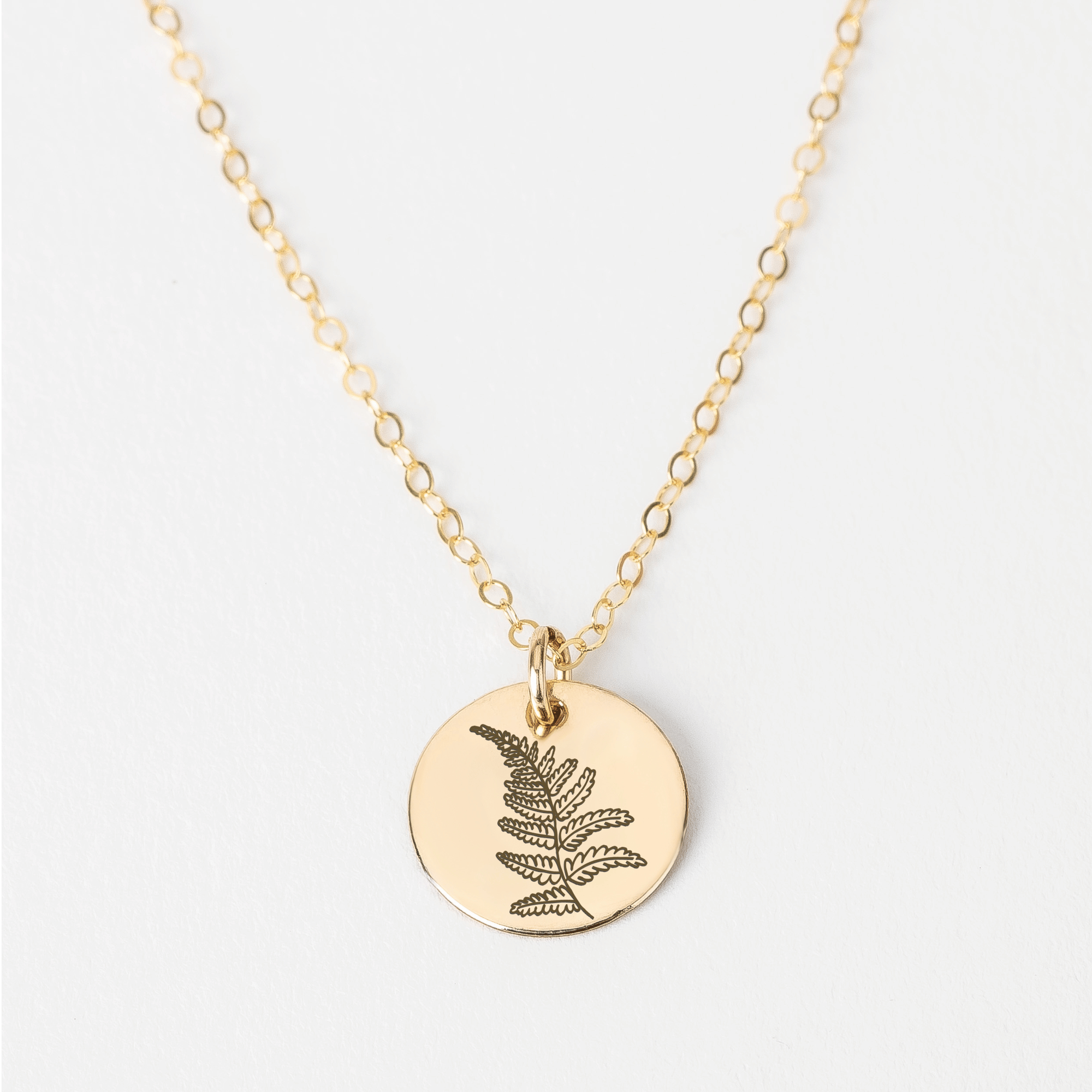 Fern Disc Necklace | Engraved Coin Necklace in Silver, Gold, or Rose Gold | Boho Bohemian Plant Nature Lover Jewelry for Women