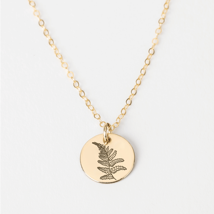 Fern Disc Necklace | Engraved Coin Necklace in Silver, Gold, or Rose Gold | Boho Bohemian Plant Nature Lover Jewelry for Women