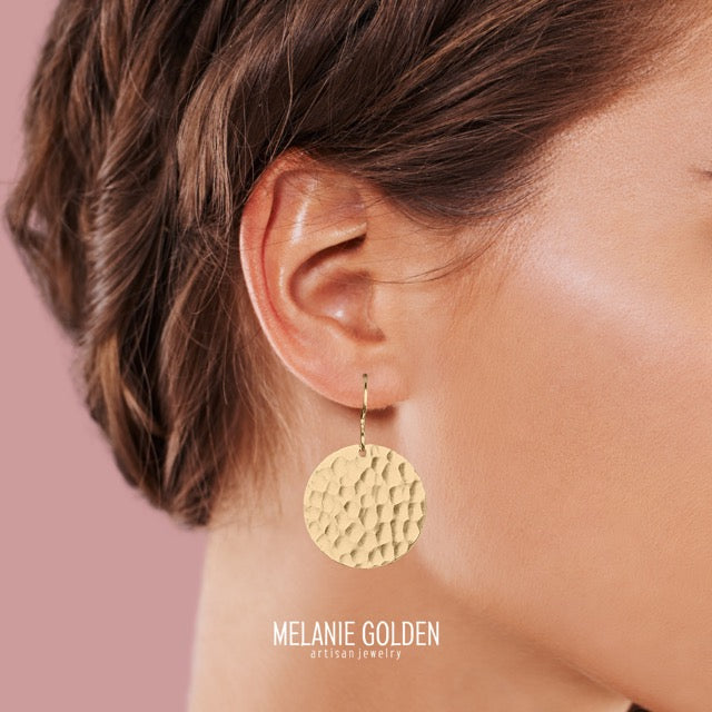 Gold Hammered Disc Dangle Earrings - Melanie Golden Jewelry - dangle earrings, earrings